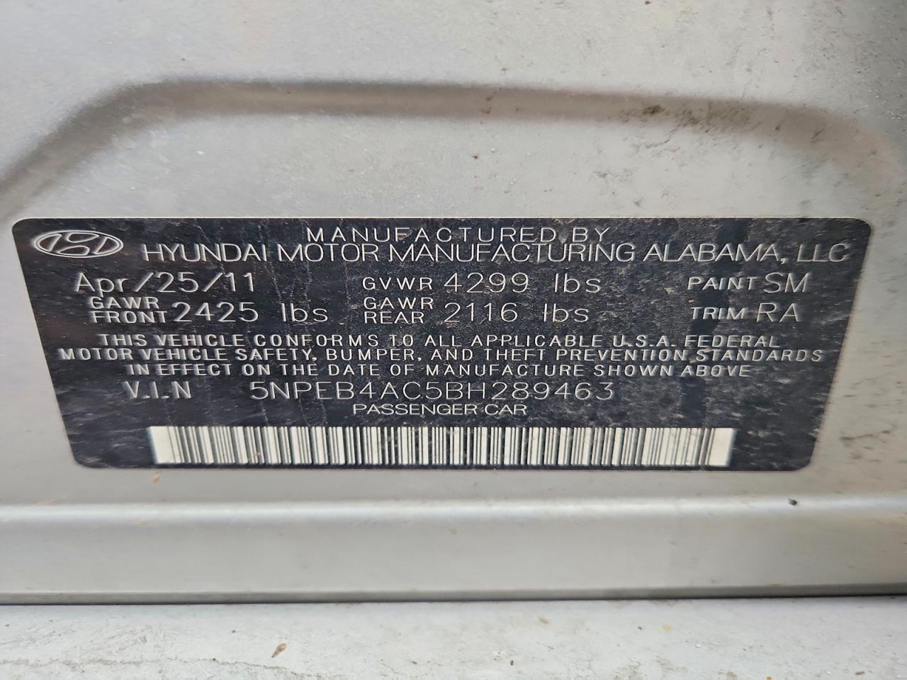 2011 Hyundai Sonata Gls Silver vin: 5NPEB4AC5BH289463
