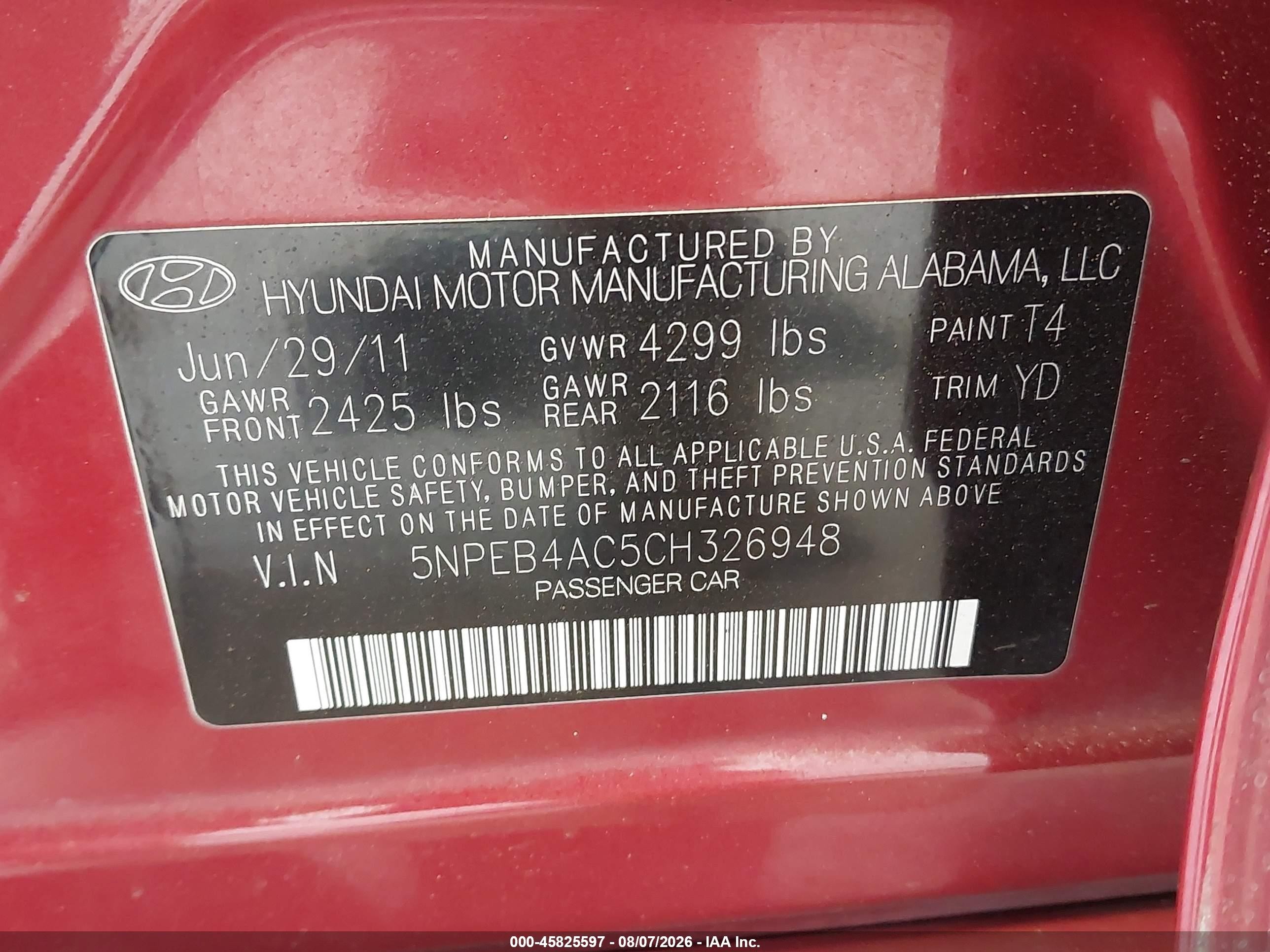 2012 Hyundai Sonata Gls Red vin: 5NPEB4AC5CH326948