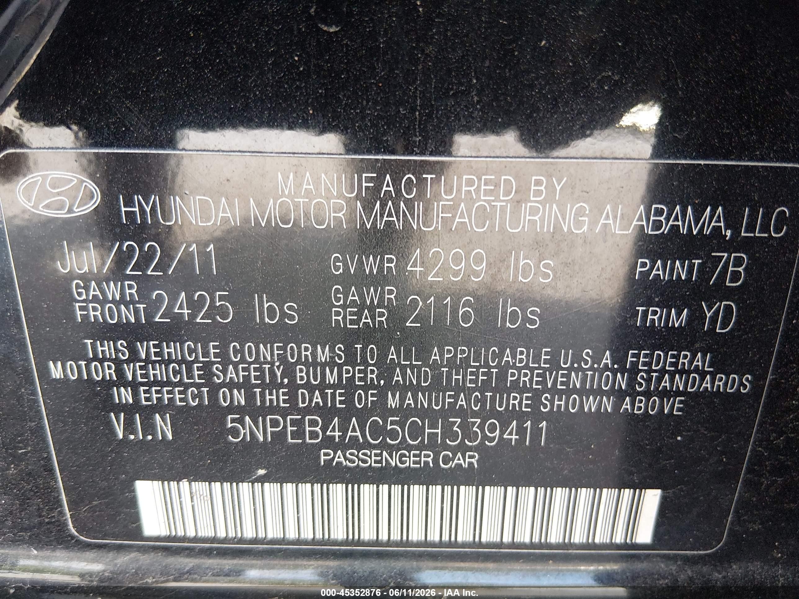 2012 Hyundai Sonata Gls Черный vin: 5NPEB4AC5CH339411
