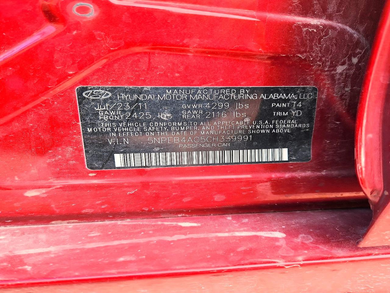 2012 Hyundai Sonata Gls Red vin: 5NPEB4AC5CH339991