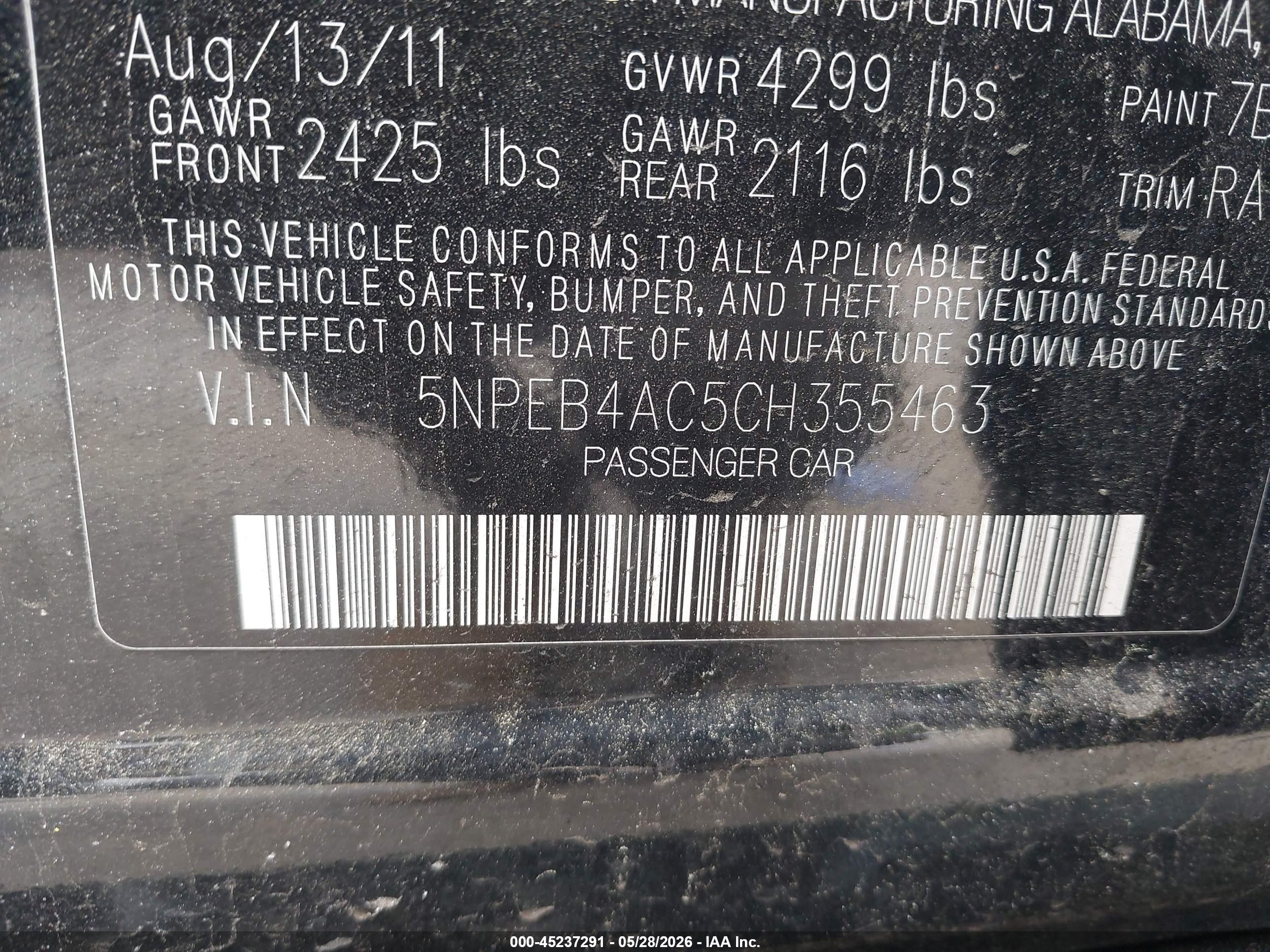 2012 Hyundai Sonata Gls Black vin: 5NPEB4AC5CH355463