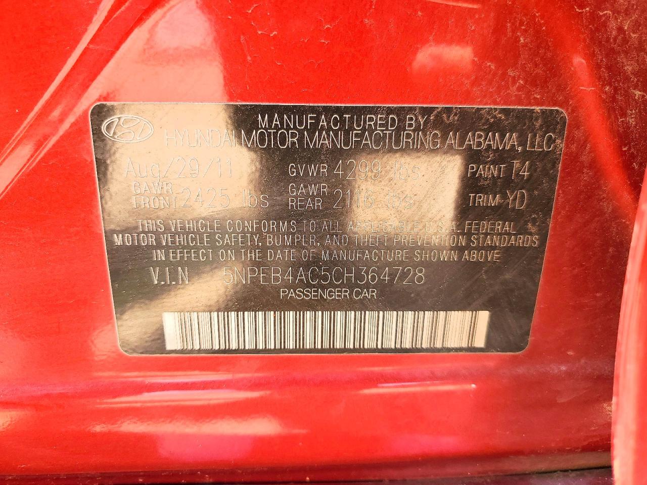 2012 Hyundai Sonata Gls Red vin: 5NPEB4AC5CH364728