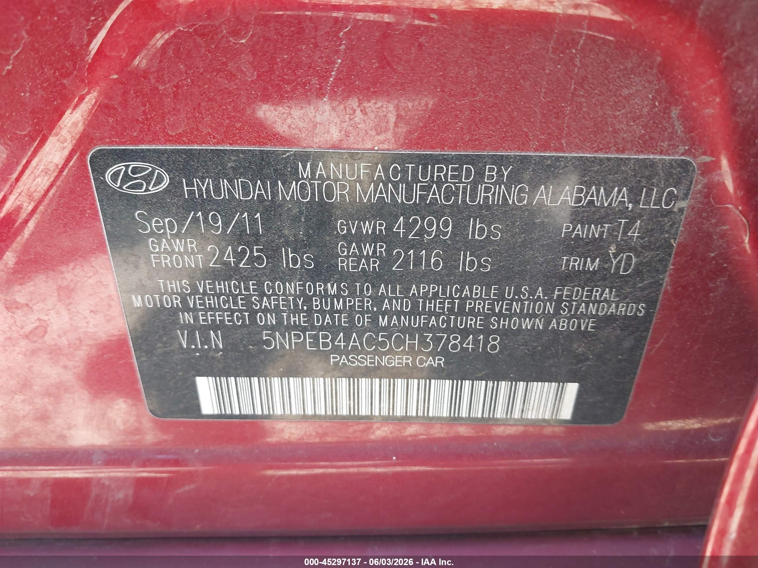 2012 Hyundai Sonata Gls Red vin: 5NPEB4AC5CH378418