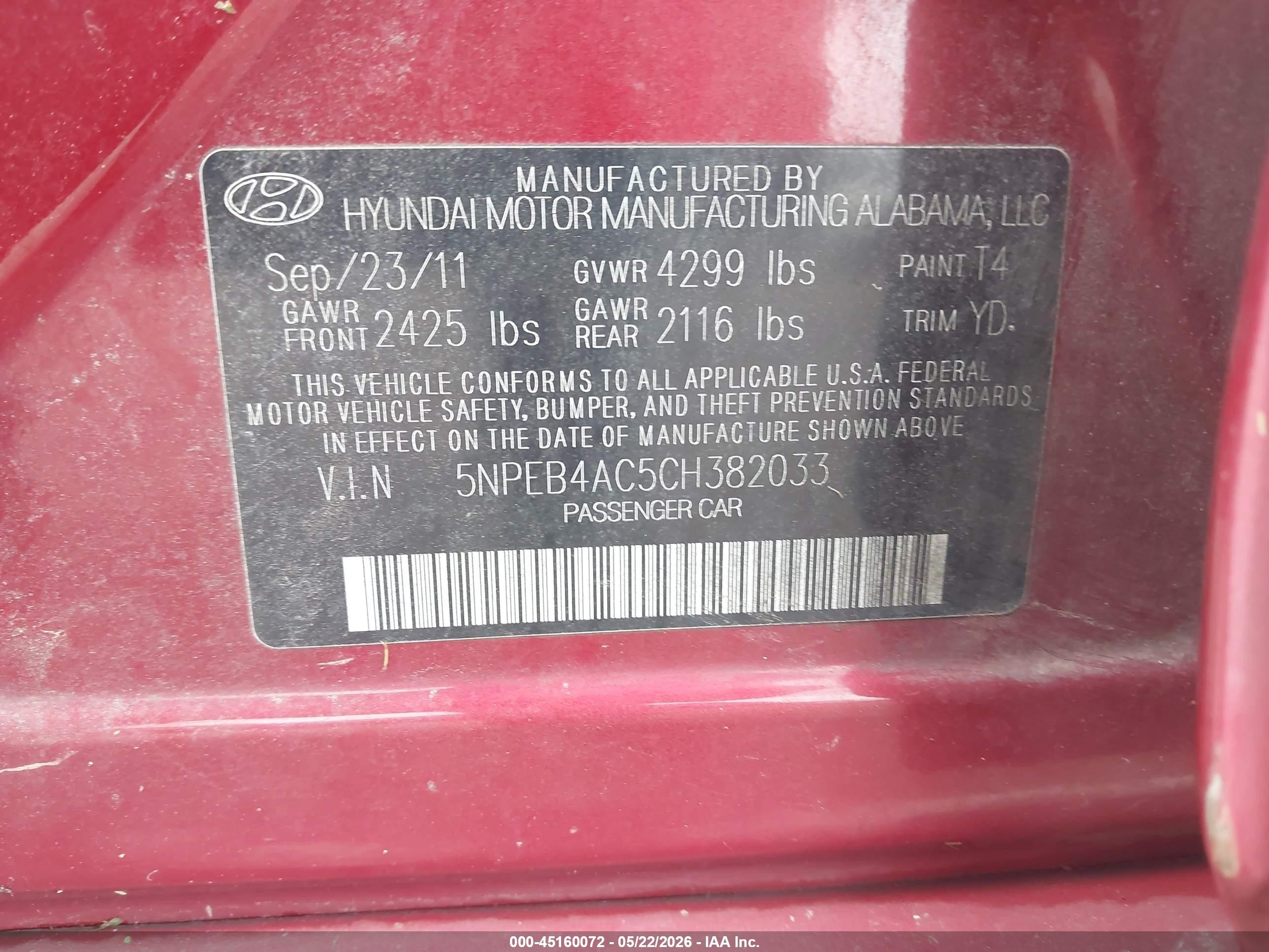 2012 Hyundai Sonata Gls Red vin: 5NPEB4AC5CH382033