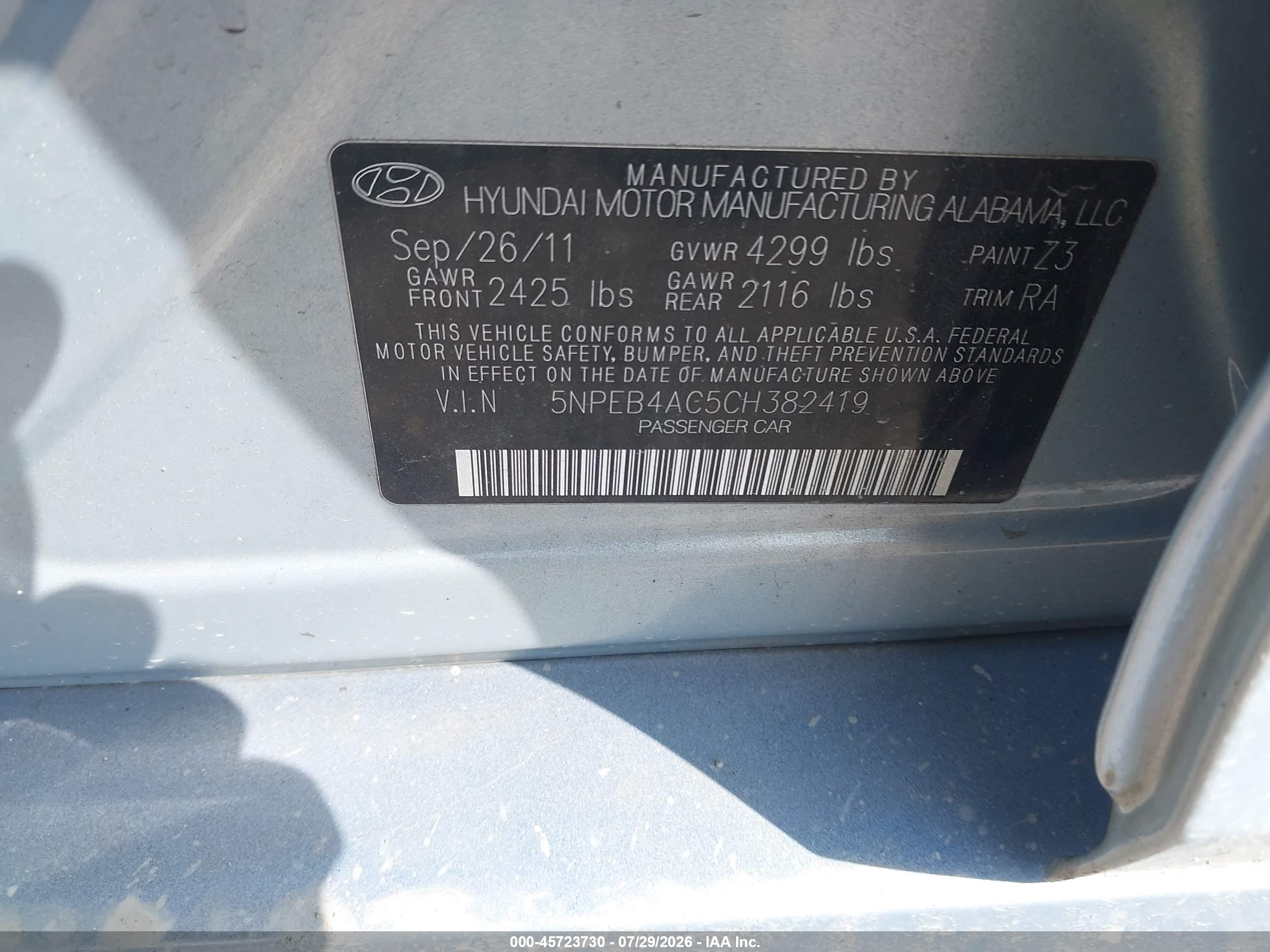 2012 Hyundai Sonata Gls Blue vin: 5NPEB4AC5CH382419