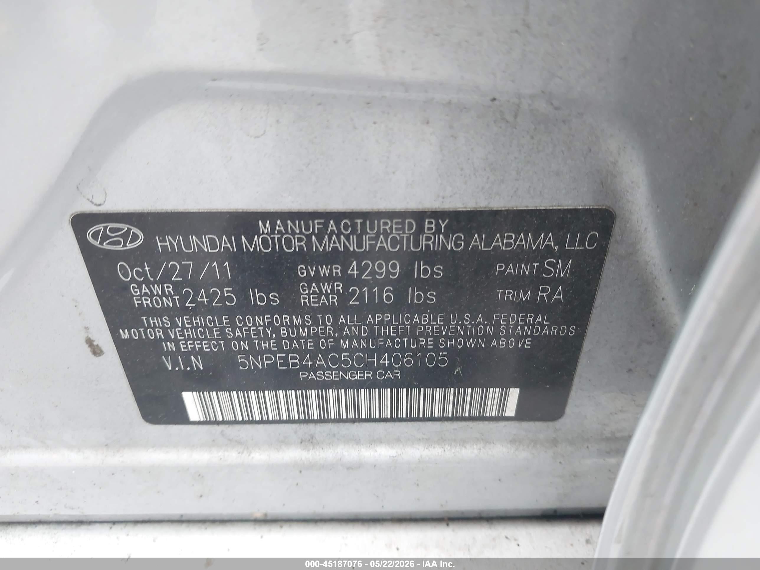 2012 Hyundai Sonata Gls Silver vin: 5NPEB4AC5CH406105