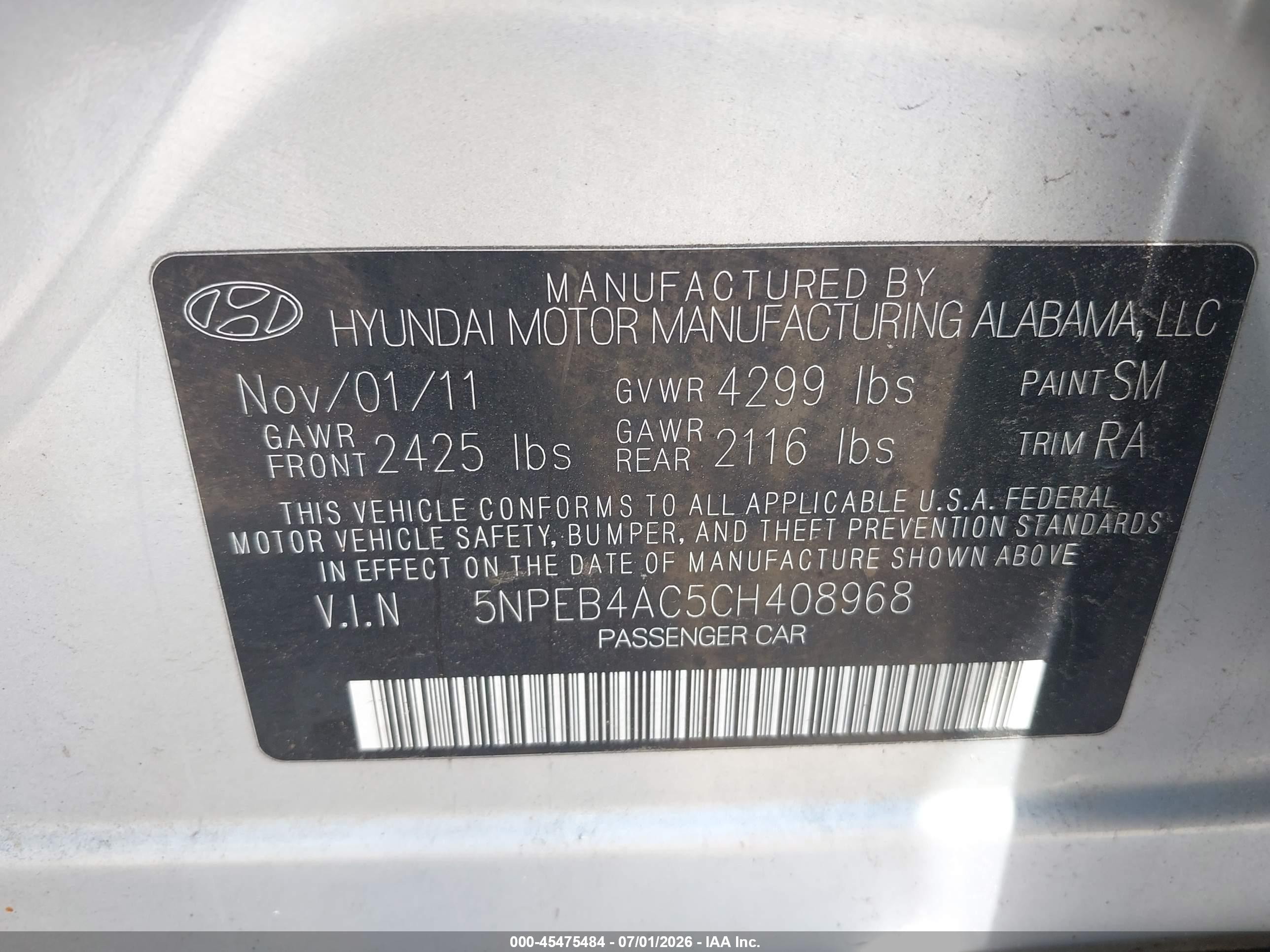 2012 Hyundai Sonata Gls Silver vin: 5NPEB4AC5CH408968