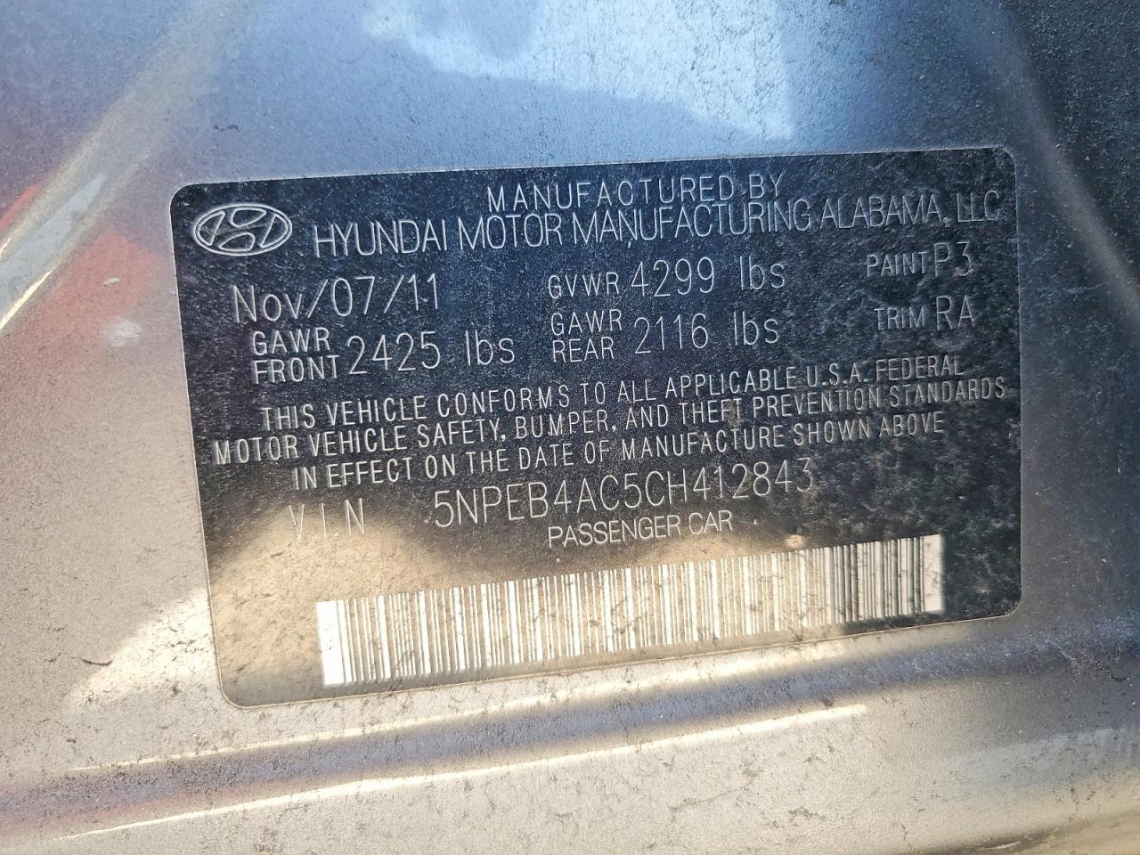 2012 Hyundai Sonata Gls Gray vin: 5NPEB4AC5CH412843