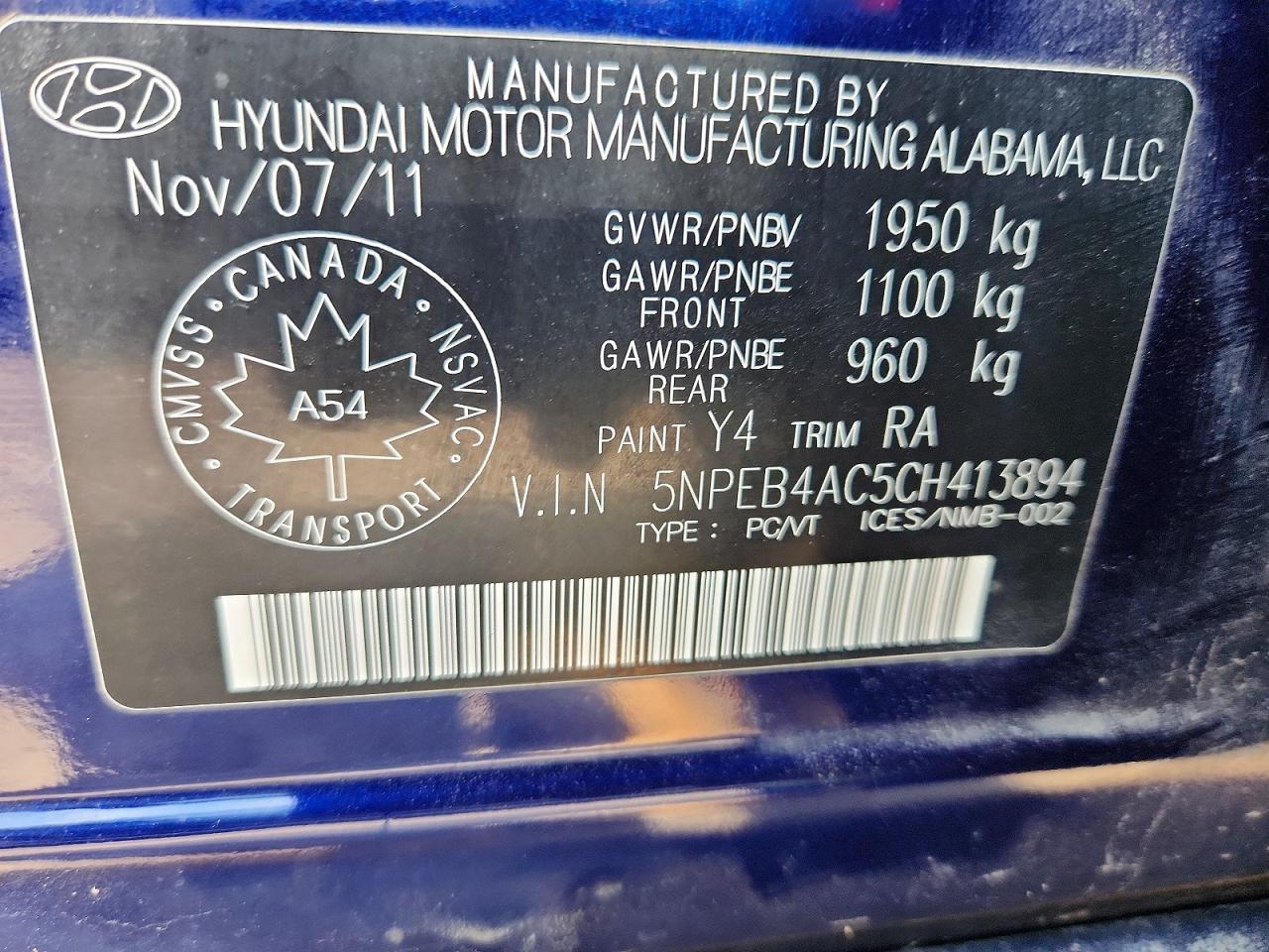 2012 Hyundai Sonata Gls Blue vin: 5NPEB4AC5CH413894