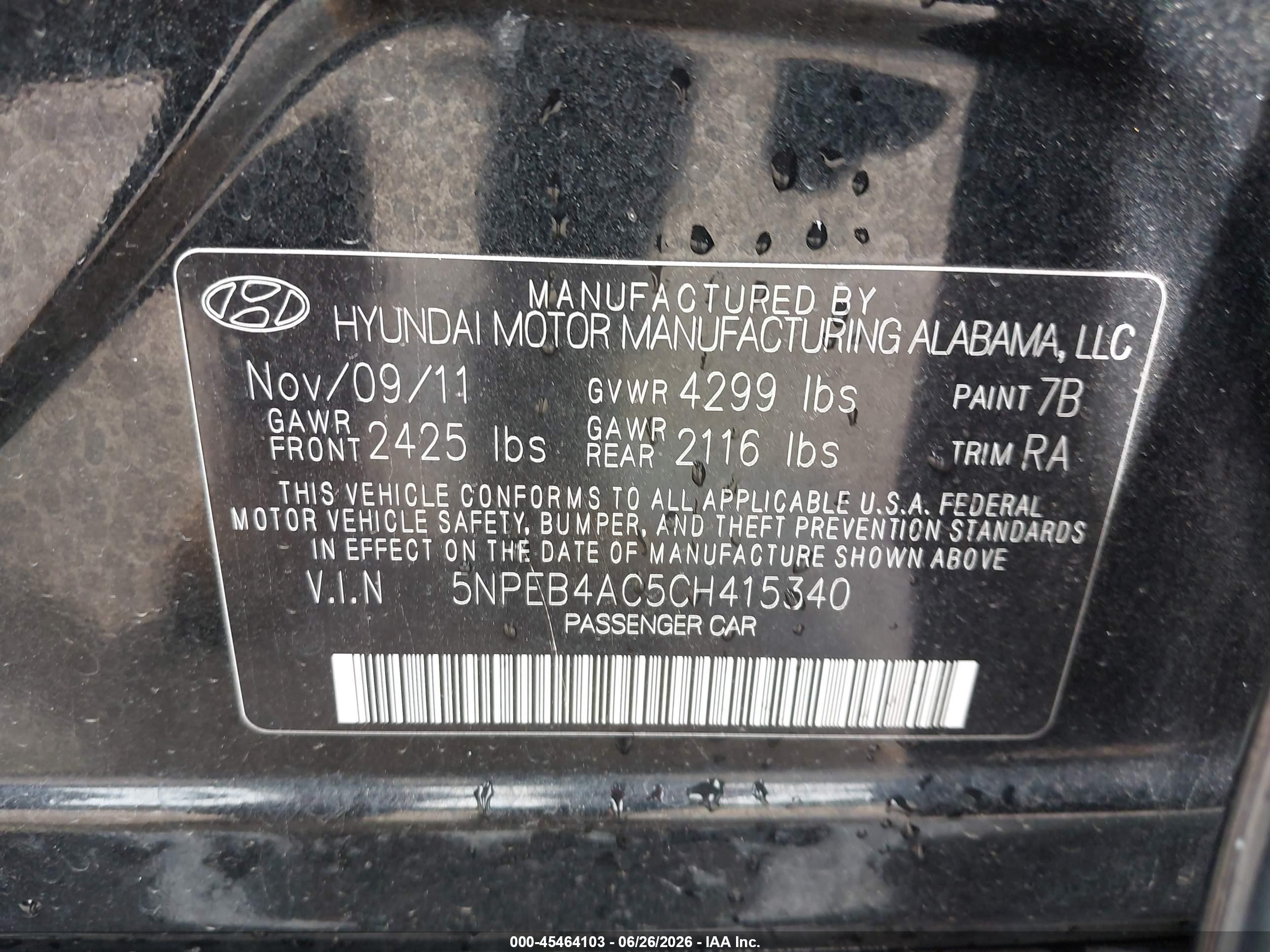2012 Hyundai Sonata Gls Black vin: 5NPEB4AC5CH415340