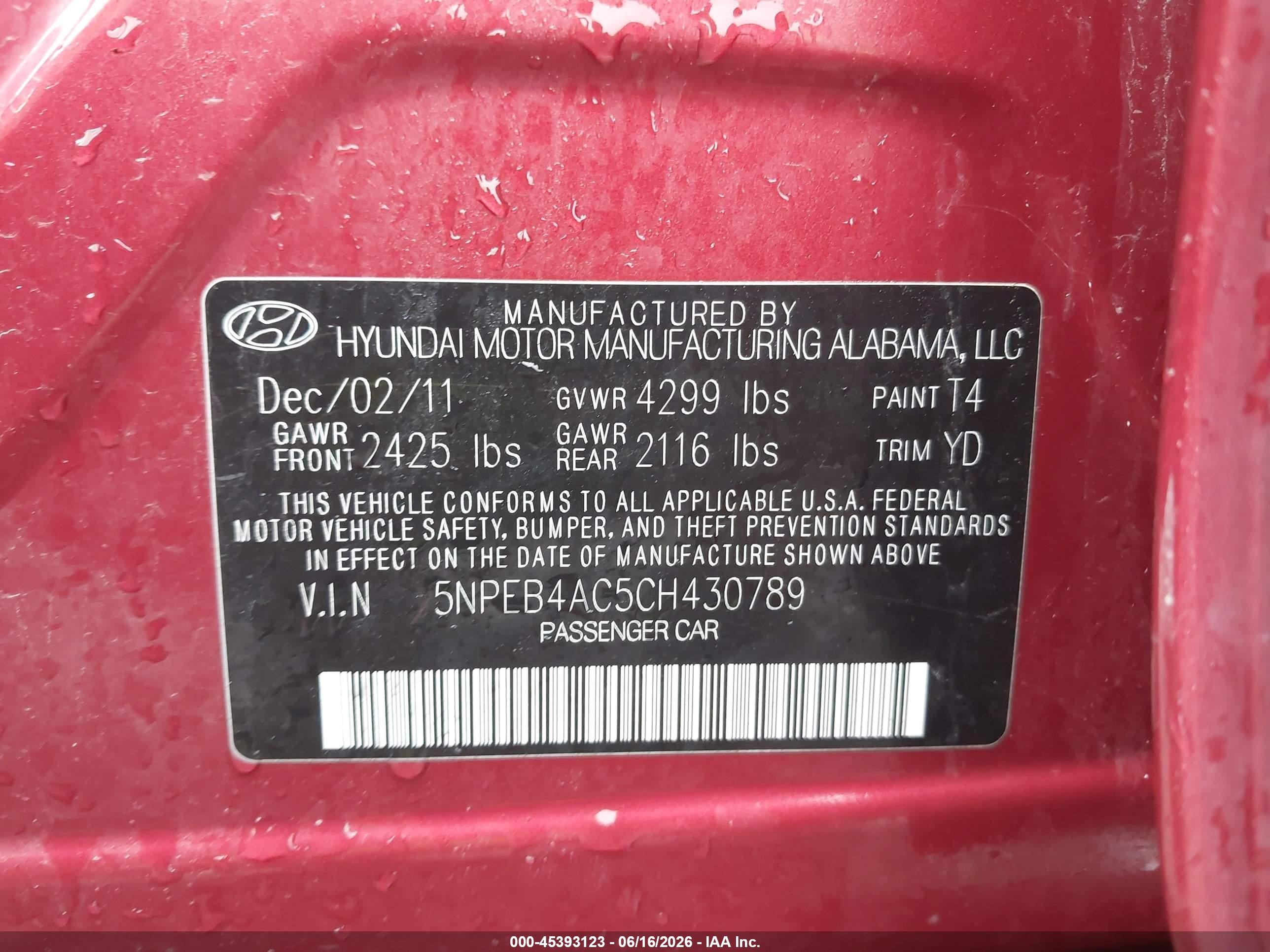 2012 Hyundai Sonata Gls Burgundy vin: 5NPEB4AC5CH430789
