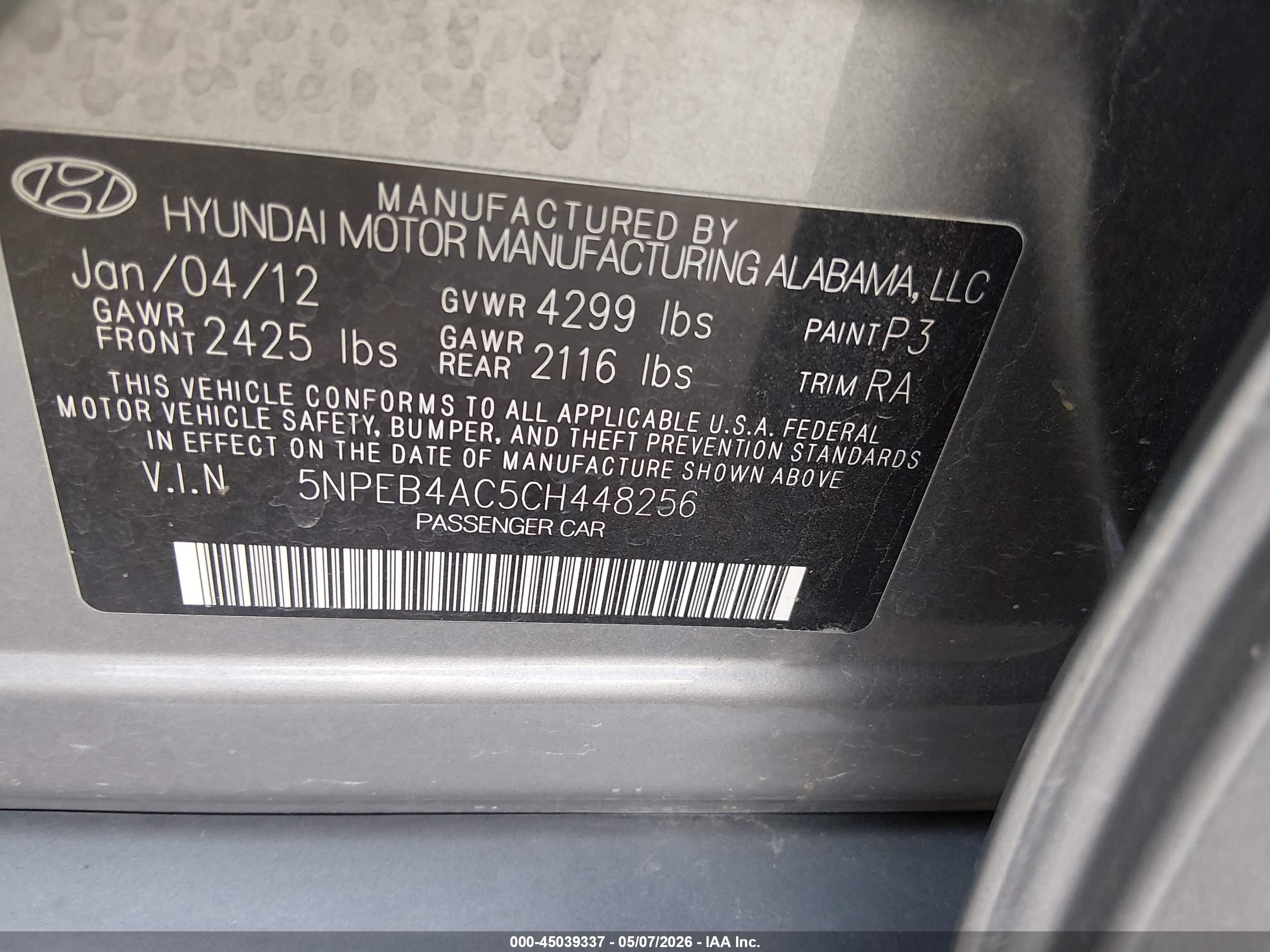 2012 Hyundai Sonata Gls Gray vin: 5NPEB4AC5CH448256