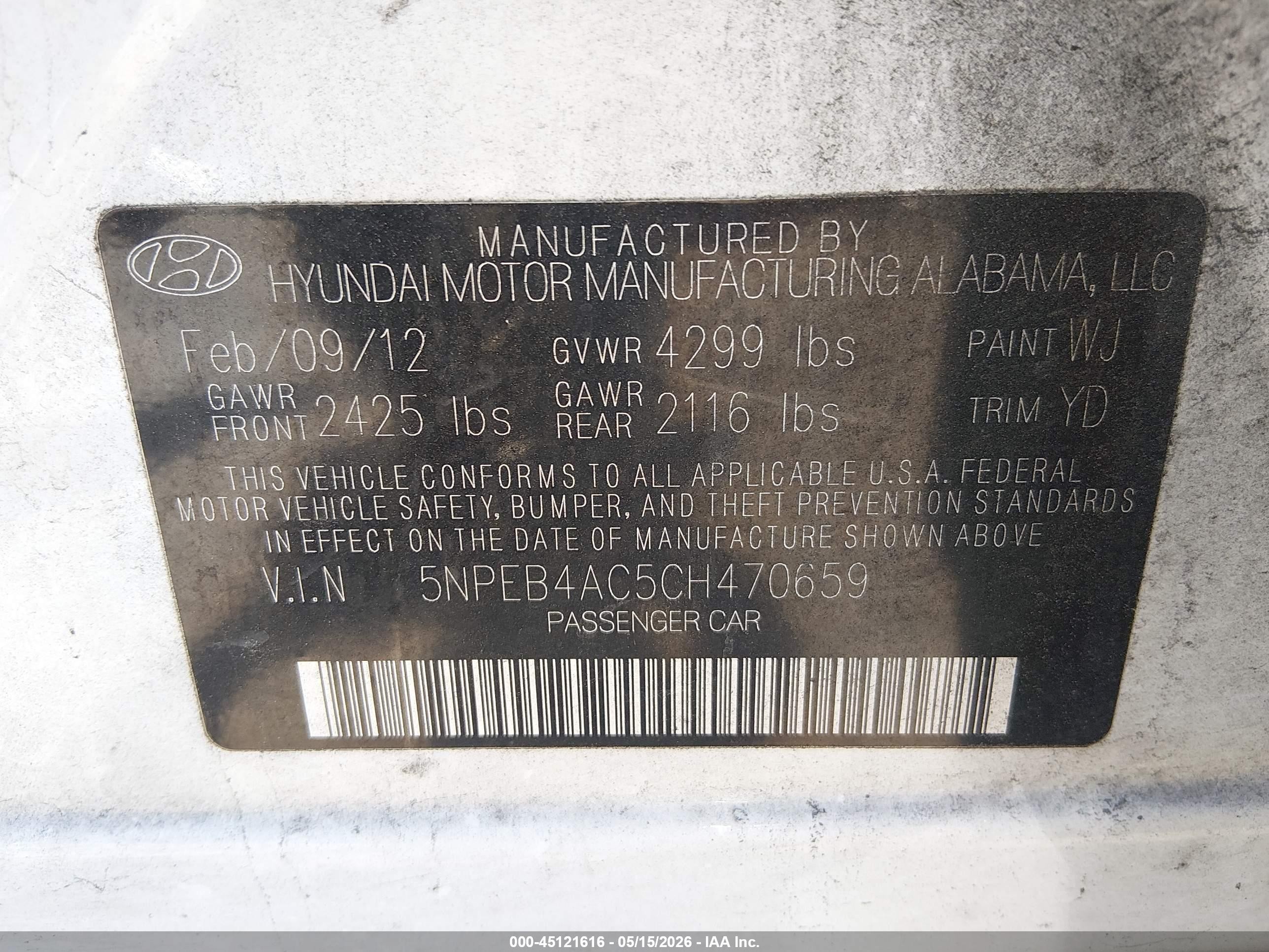 2012 Hyundai Sonata Gls White vin: 5NPEB4AC5CH470659