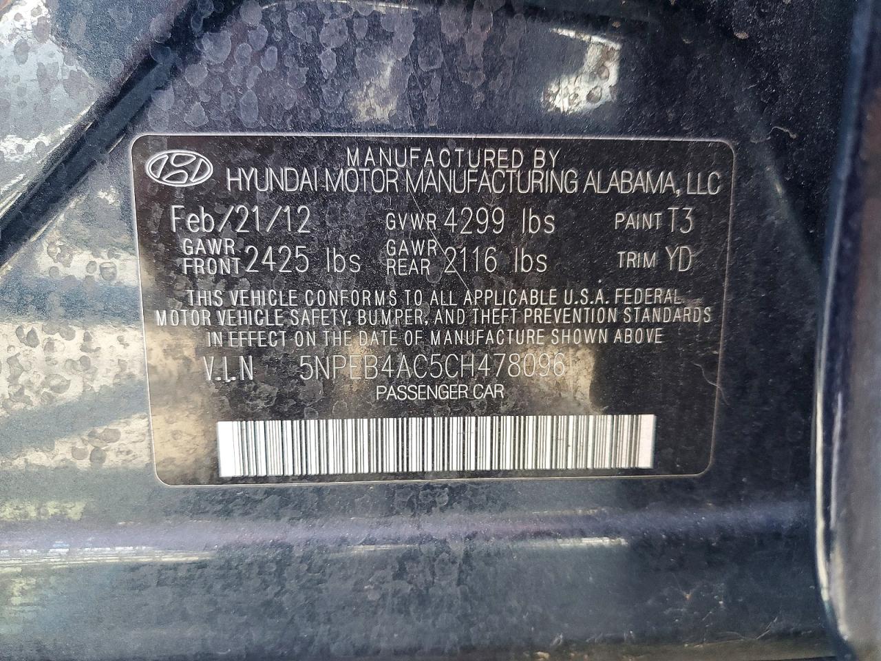 2012 Hyundai Sonata Gls Blue vin: 5NPEB4AC5CH478096