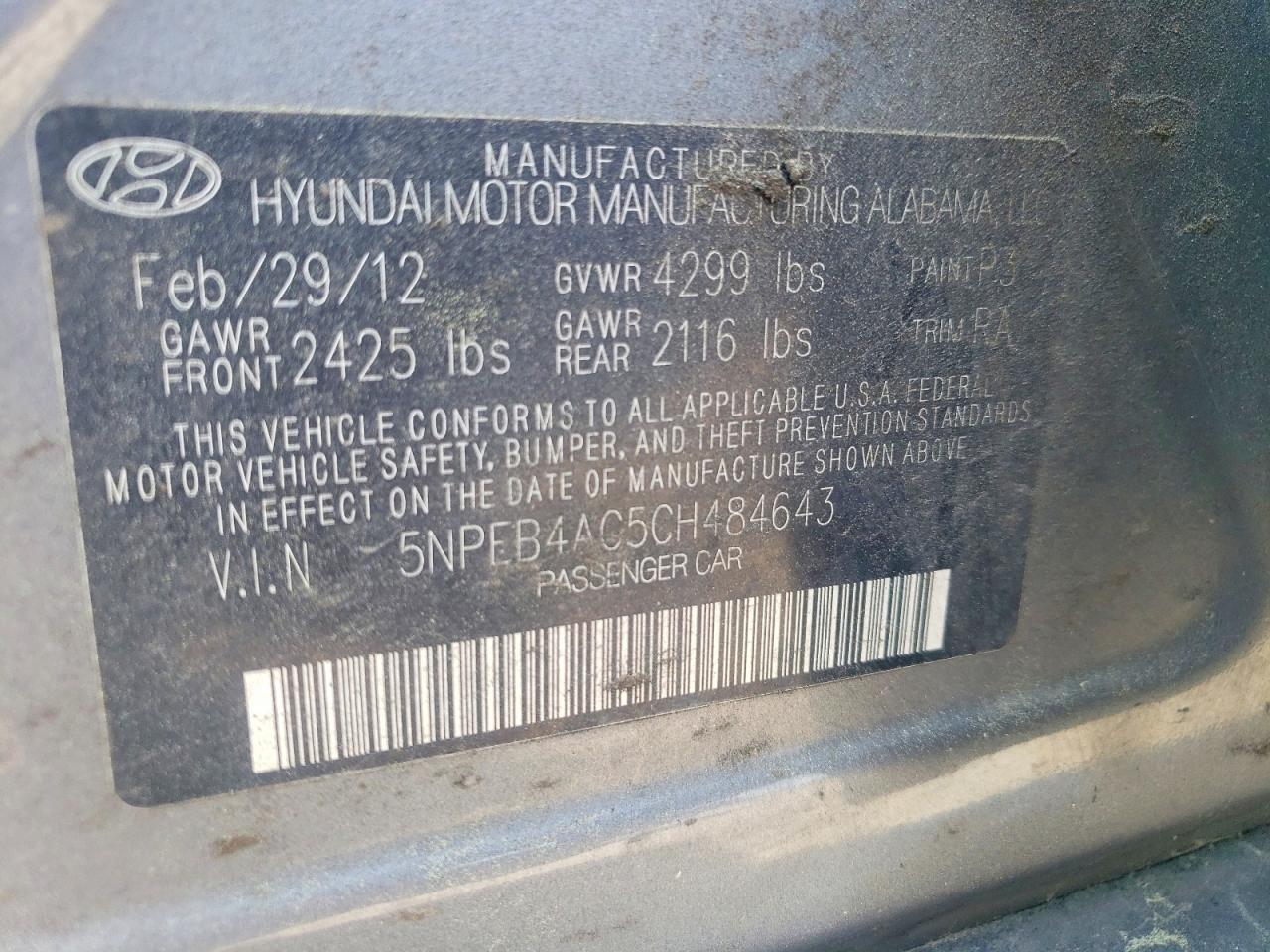 2012 Hyundai Sonata Gls Gray vin: 5NPEB4AC5CH484643