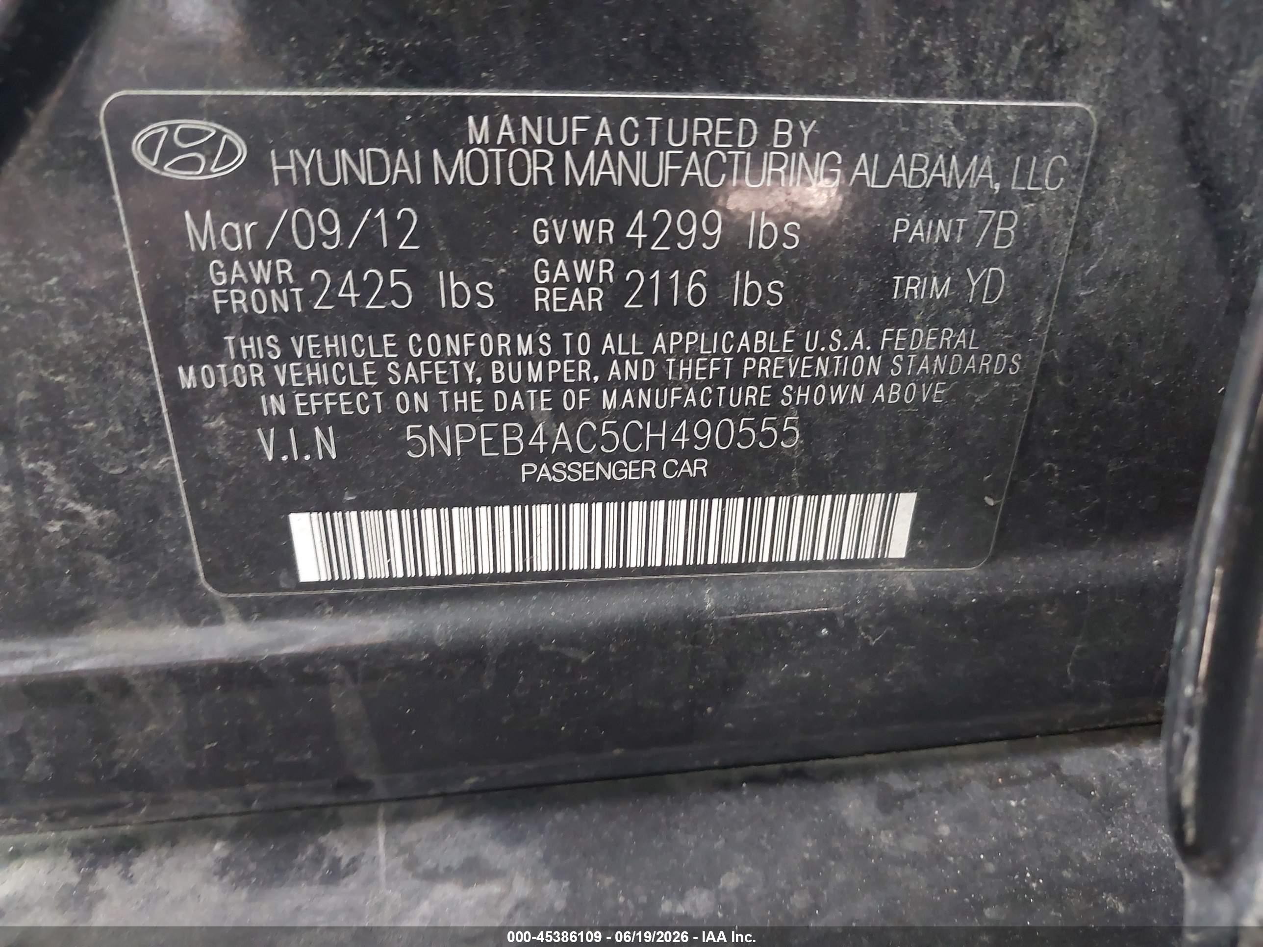 2012 Hyundai Sonata Gls Black vin: 5NPEB4AC5CH490555