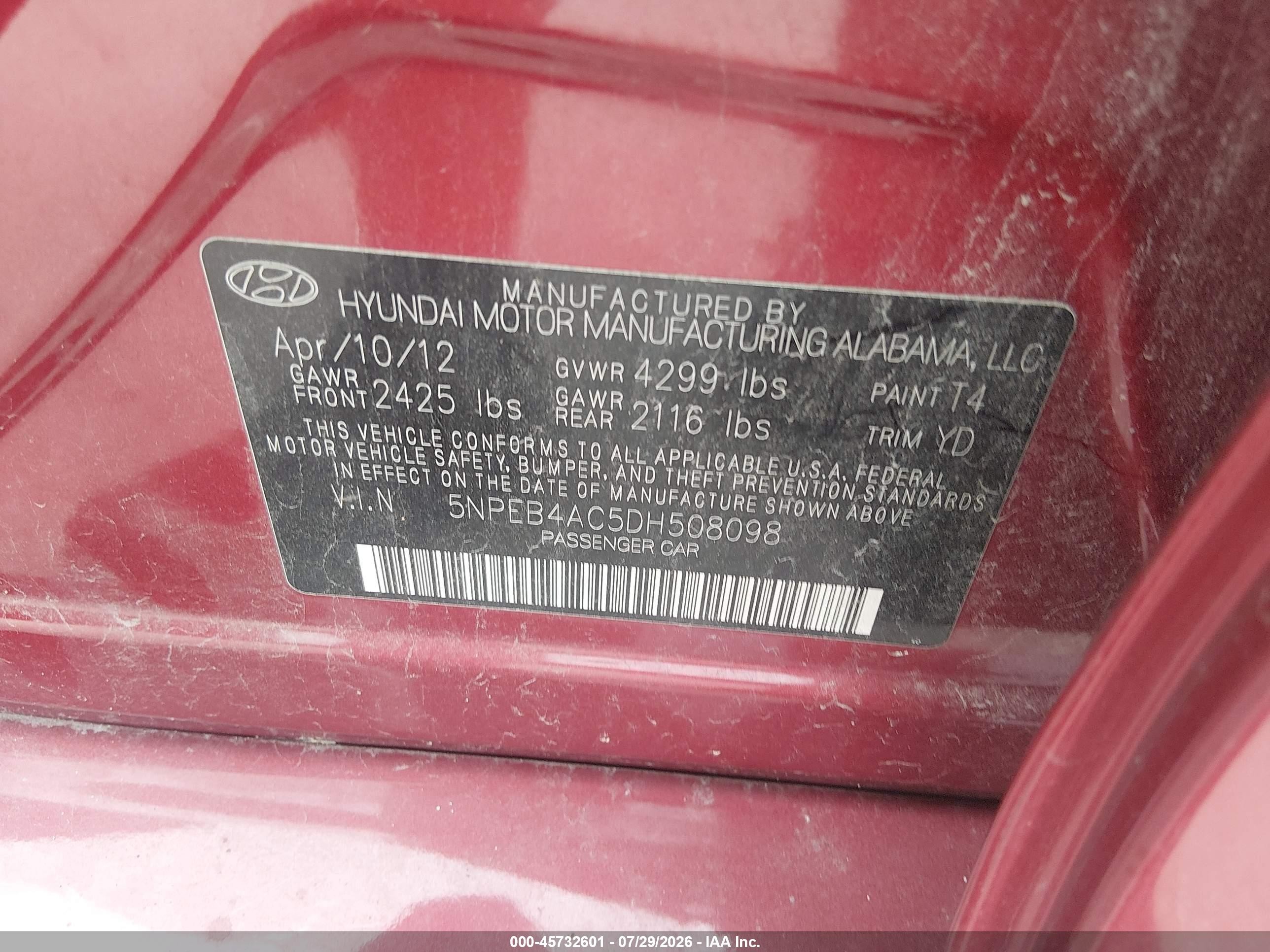2013 Hyundai Sonata Gls Burgundy vin: 5NPEB4AC5DH508098