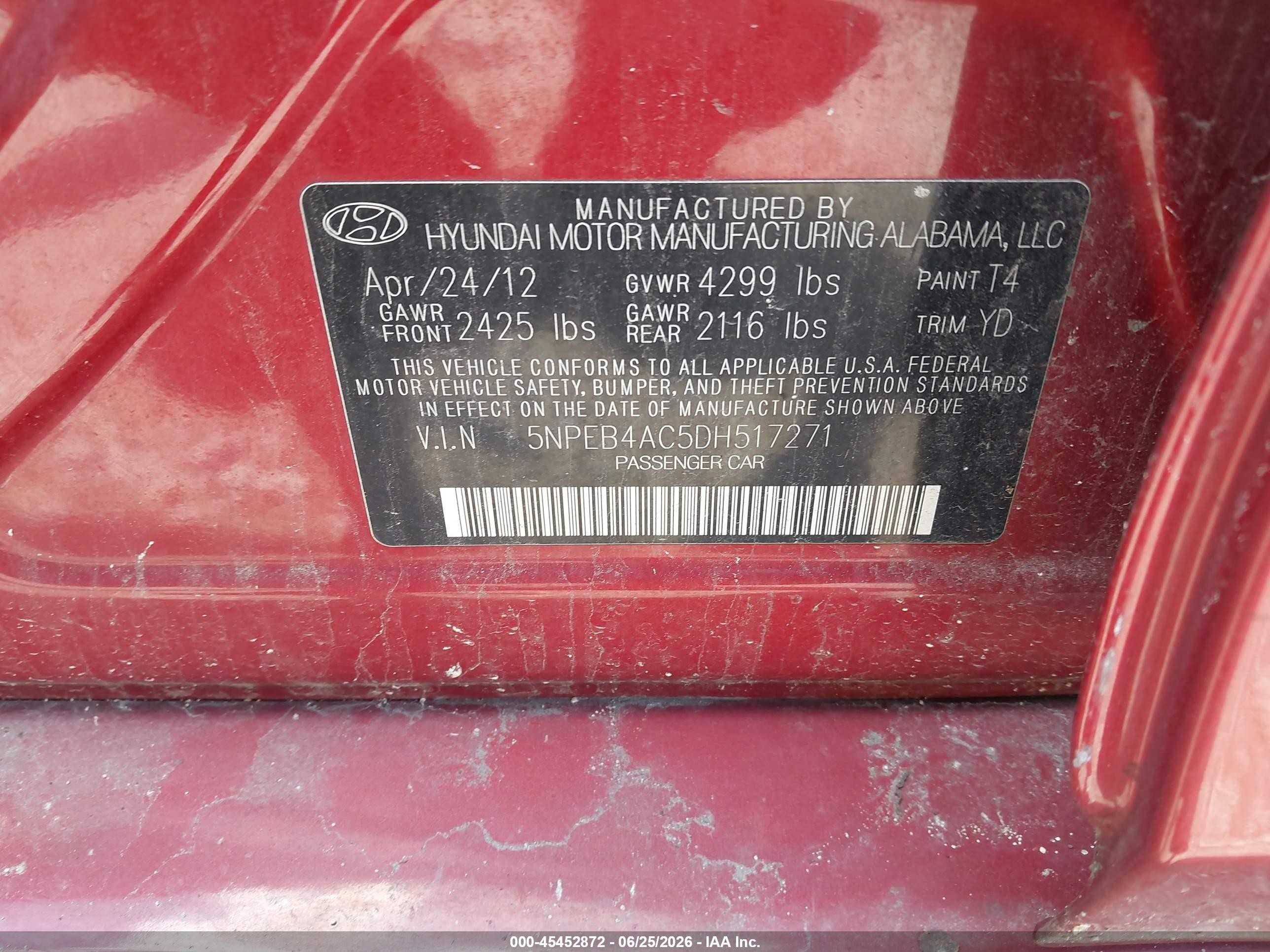 2013 Hyundai Sonata Gls Red vin: 5NPEB4AC5DH517271