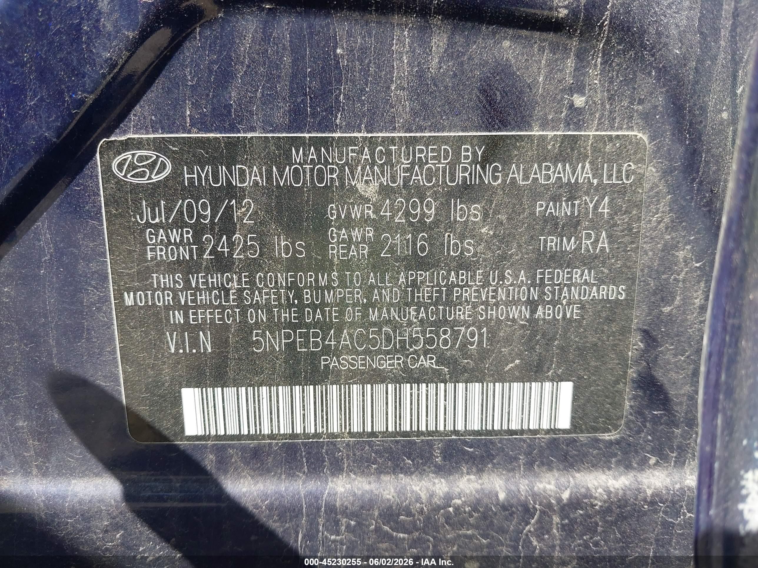 2013 Hyundai Sonata Gls Blue vin: 5NPEB4AC5DH558791