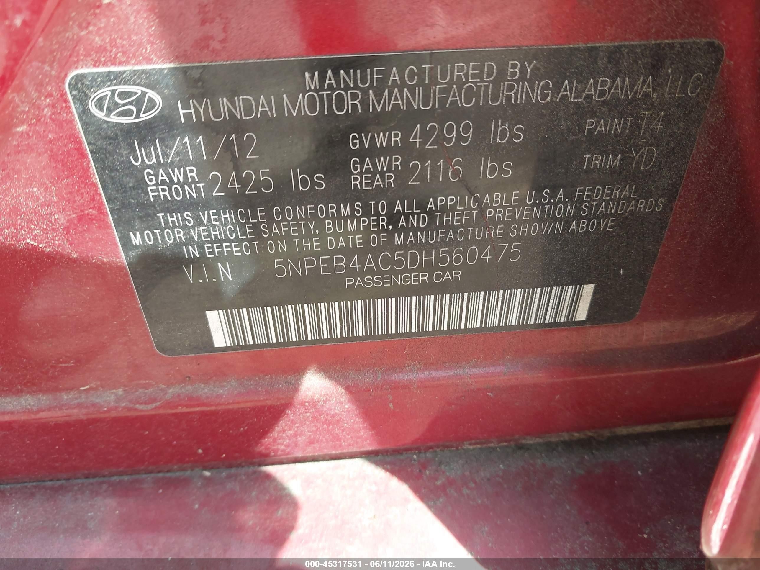 2013 Hyundai Sonata Gls Красный vin: 5NPEB4AC5DH560475
