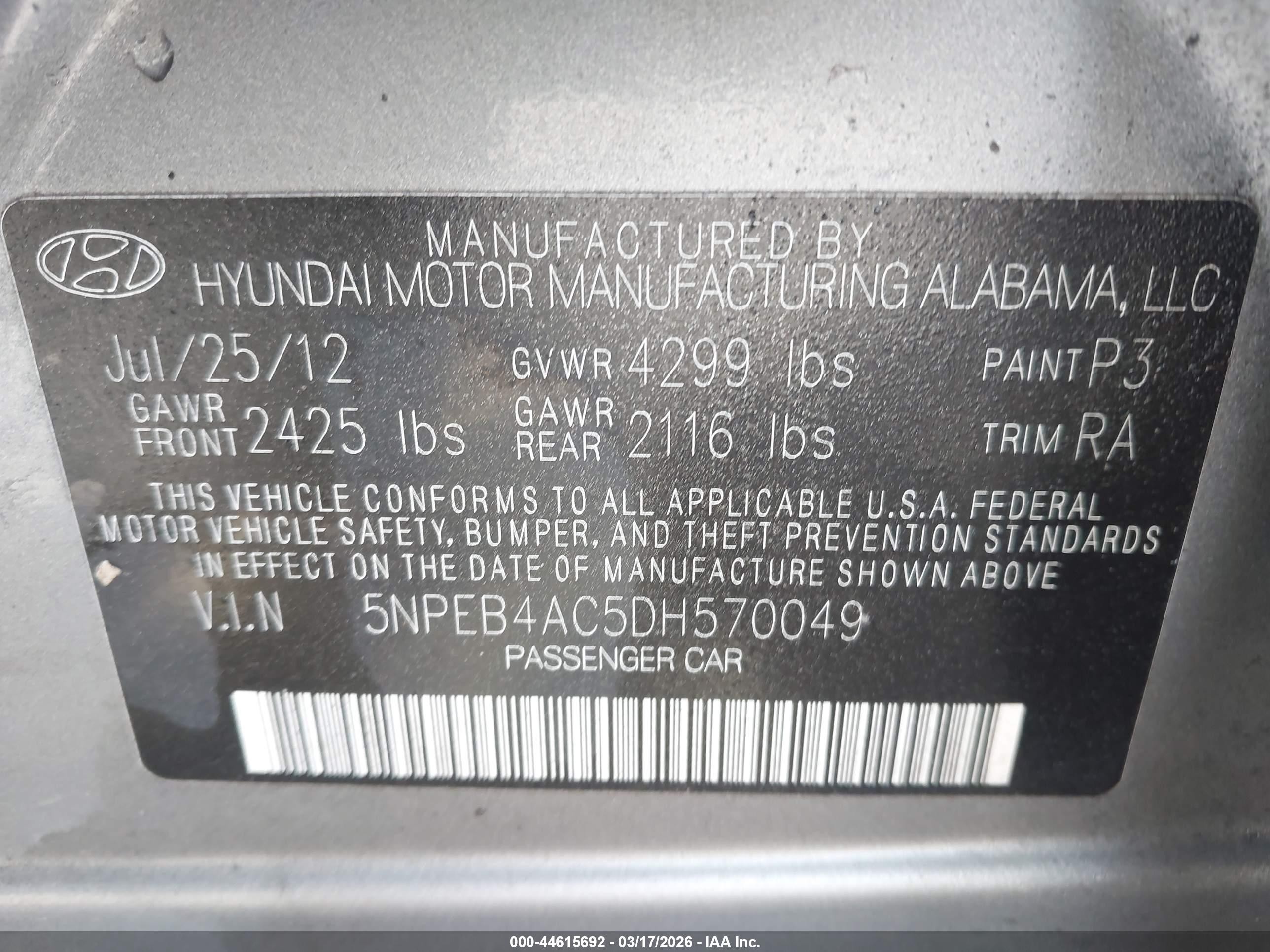 2013 Hyundai Sonata Gls Серый vin: 5NPEB4AC5DH570049