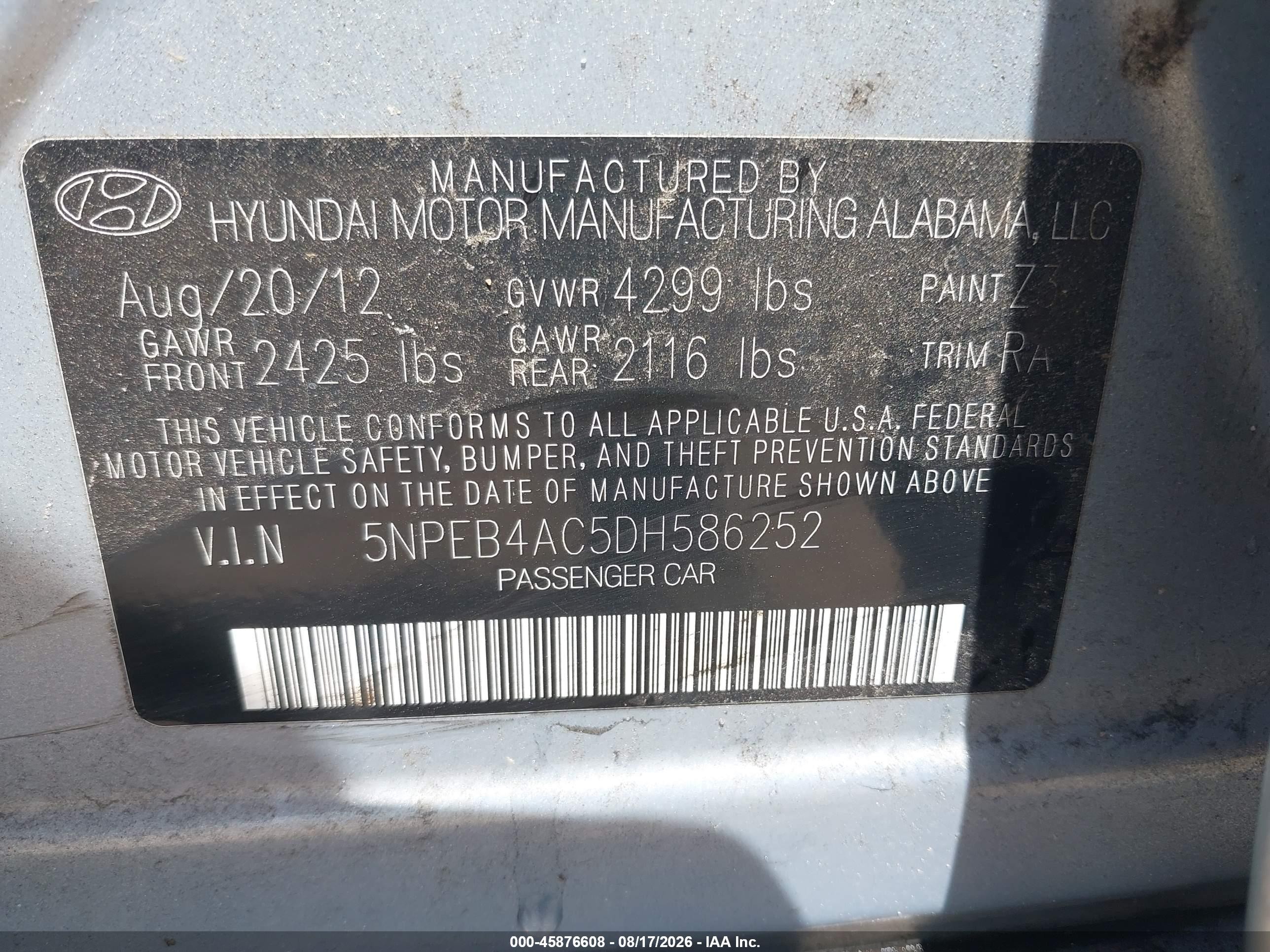 2013 Hyundai Sonata Gls Серый vin: 5NPEB4AC5DH586252