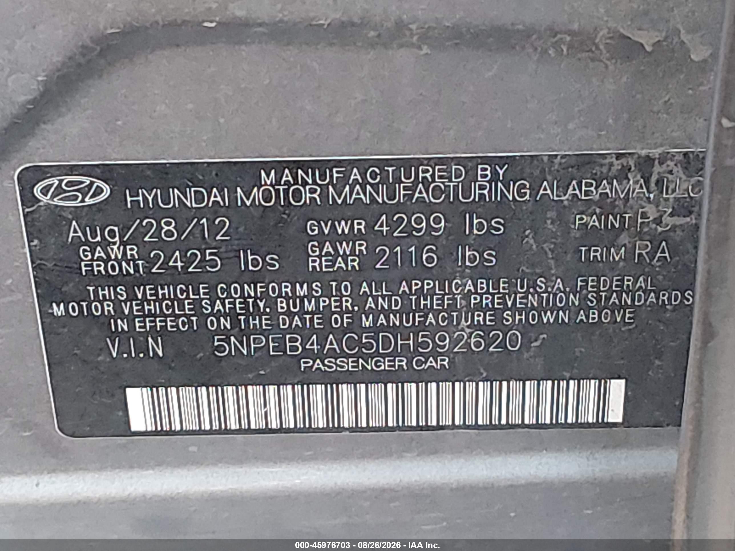 2013 Hyundai Sonata Gls Gray vin: 5NPEB4AC5DH592620