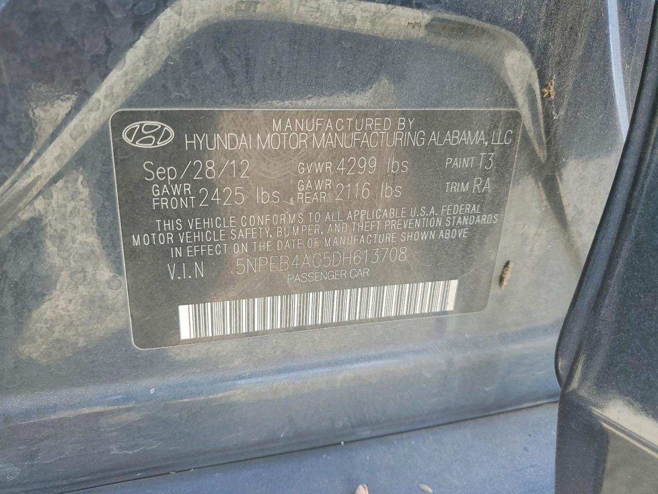 2013 Hyundai Sonata Gls Gray vin: 5NPEB4AC5DH613708