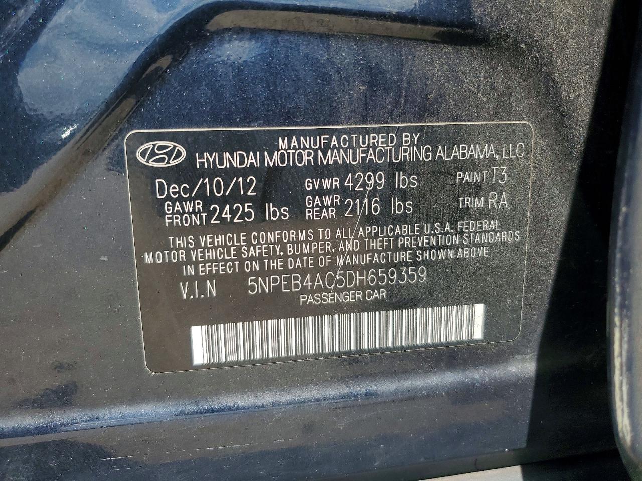 2013 Hyundai Sonata Gls Charcoal vin: 5NPEB4AC5DH659359