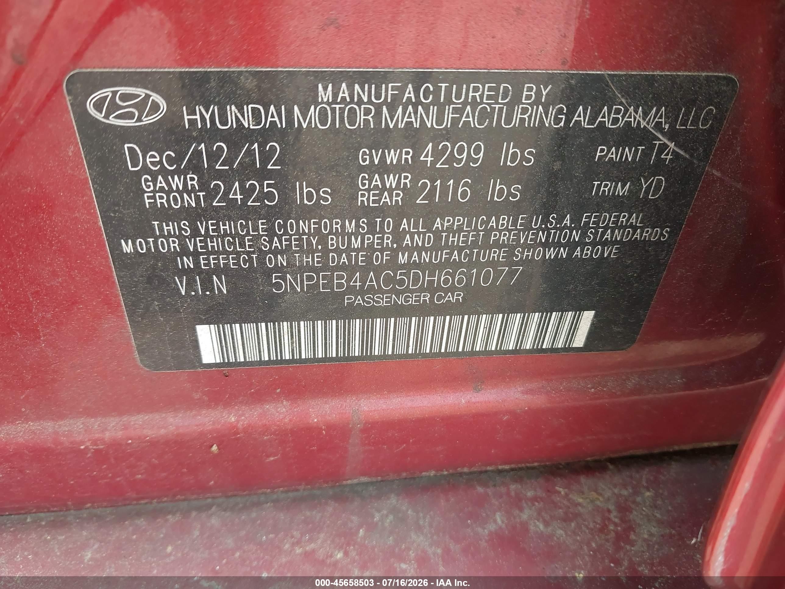 2013 Hyundai Sonata Gls Red vin: 5NPEB4AC5DH661077