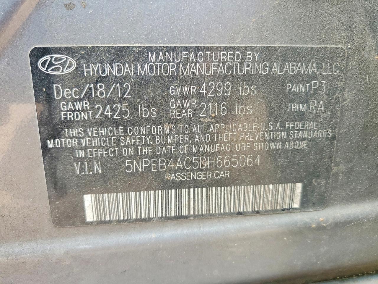 2013 Hyundai Sonata Gls Gray vin: 5NPEB4AC5DH665064