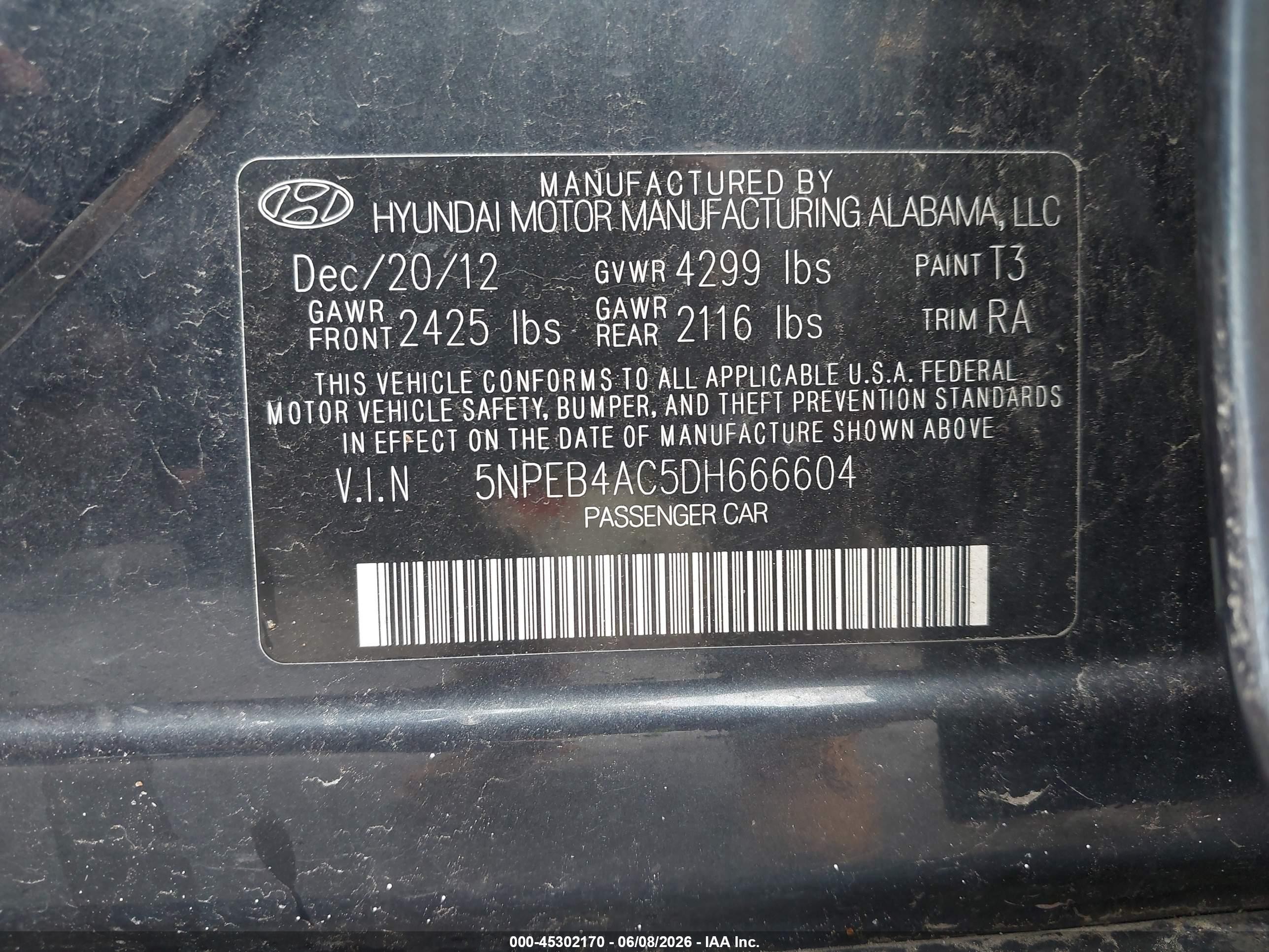 2013 Hyundai Sonata Gls Dark Blue vin: 5NPEB4AC5DH666604