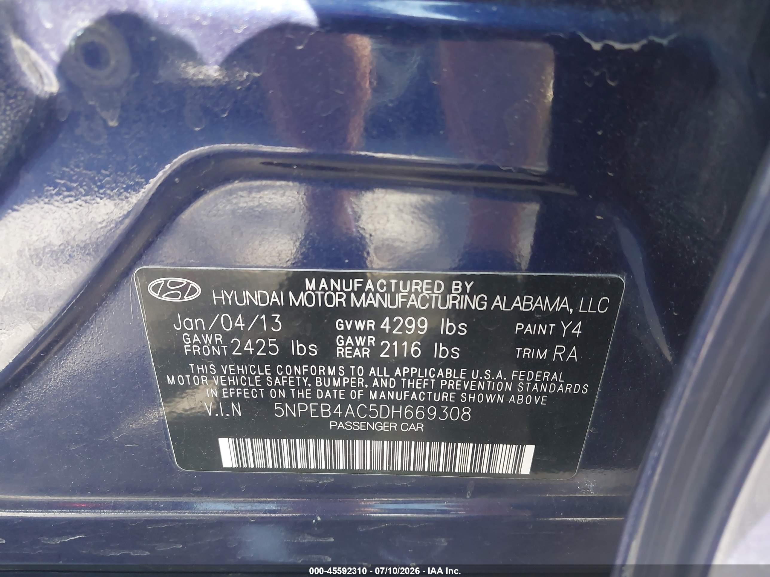 2013 Hyundai Sonata Gls Purple vin: 5NPEB4AC5DH669308