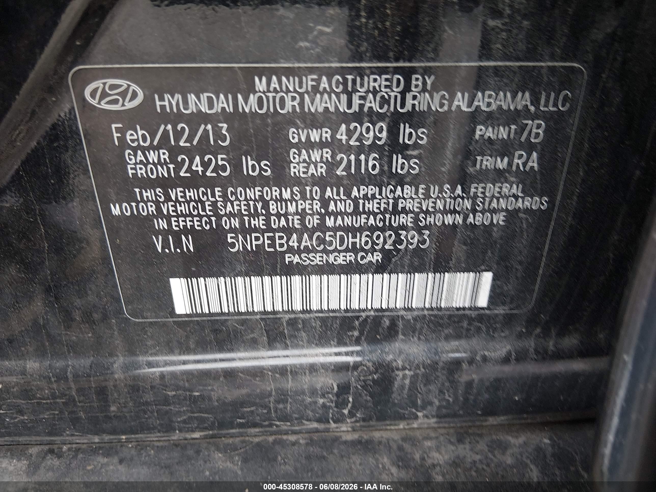 2013 Hyundai Sonata Gls Black vin: 5NPEB4AC5DH692393