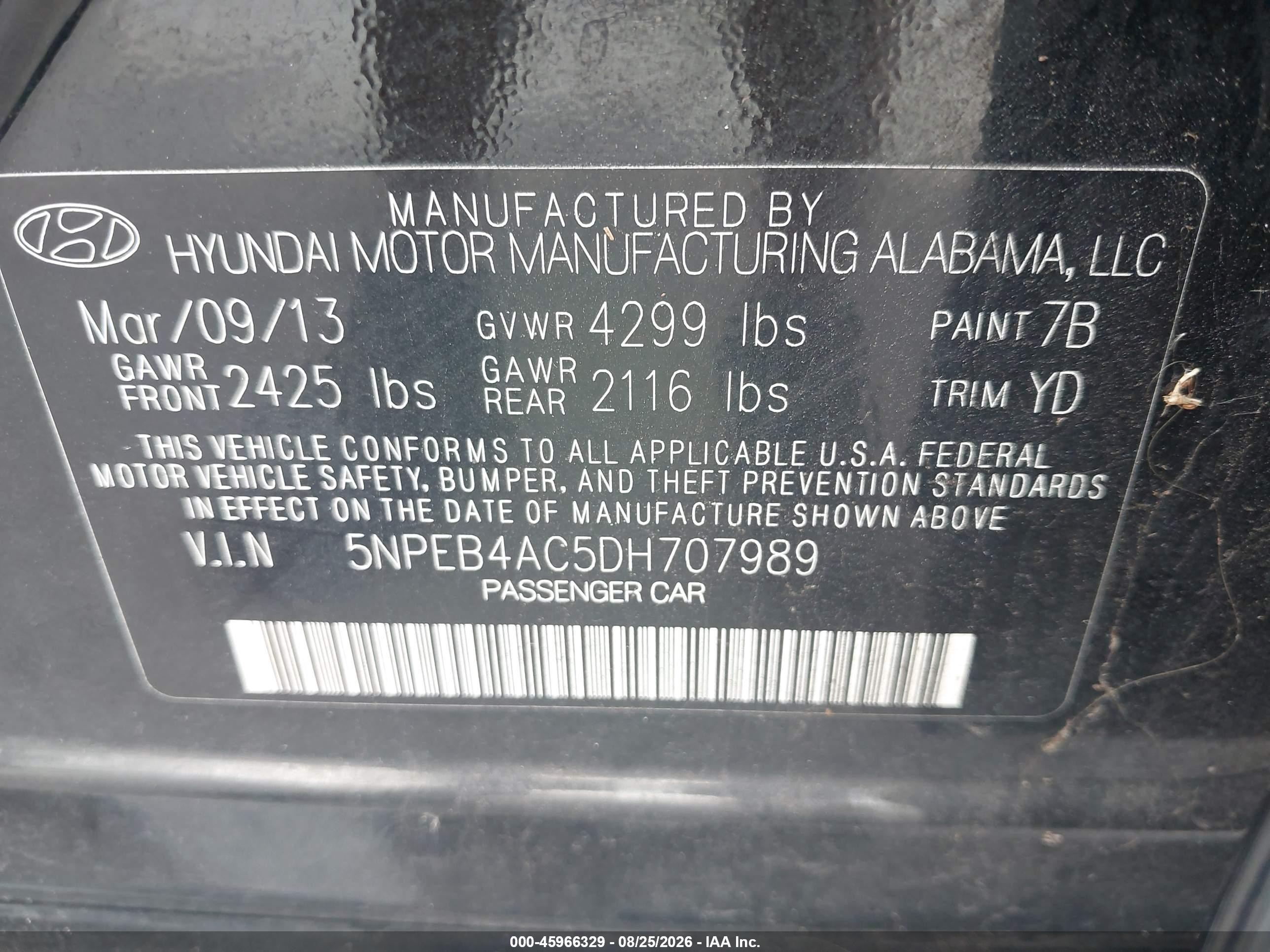 2013 Hyundai Sonata Gls Black vin: 5NPEB4AC5DH707989