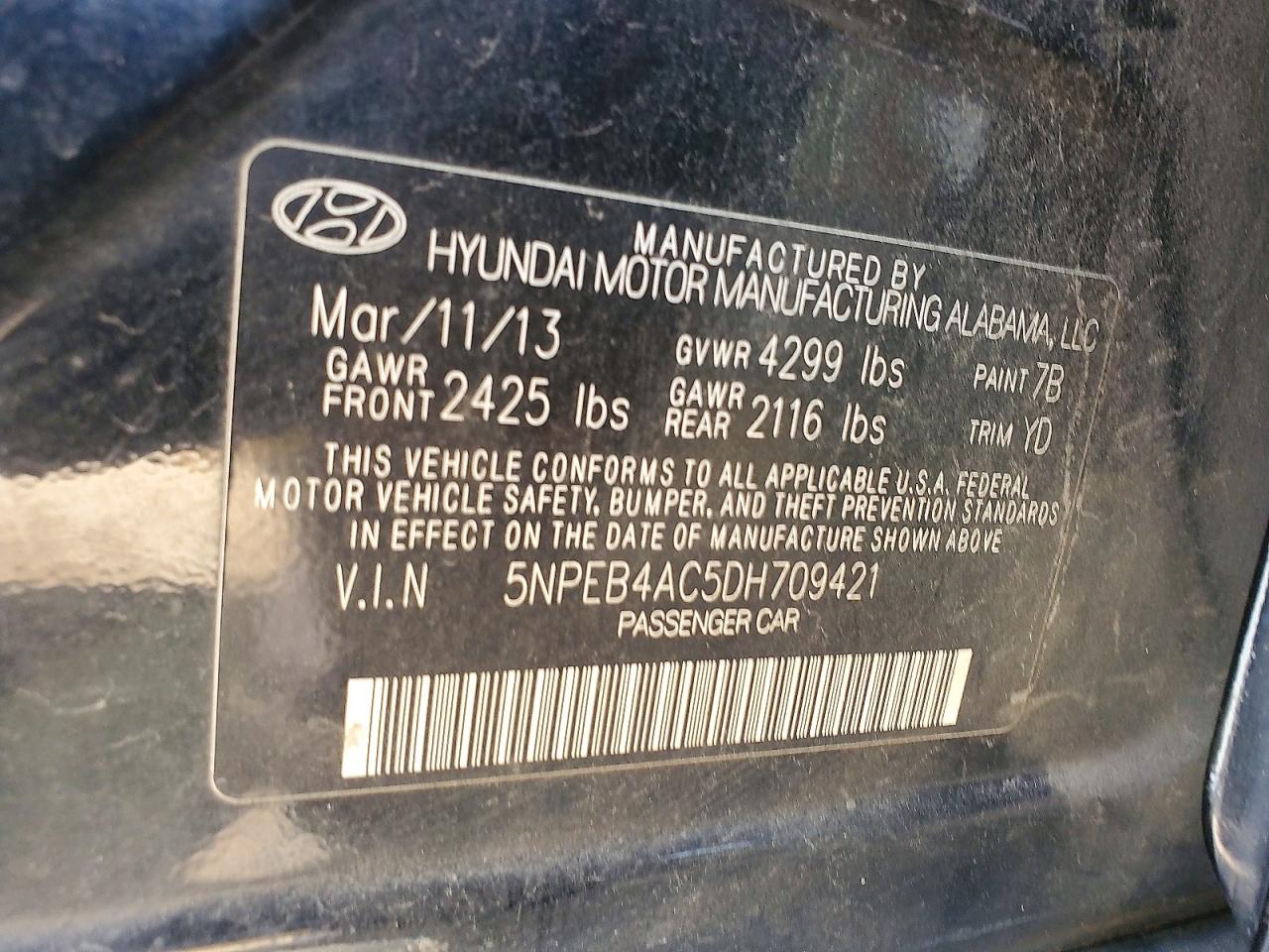 2013 Hyundai Sonata Gls Black vin: 5NPEB4AC5DH709421