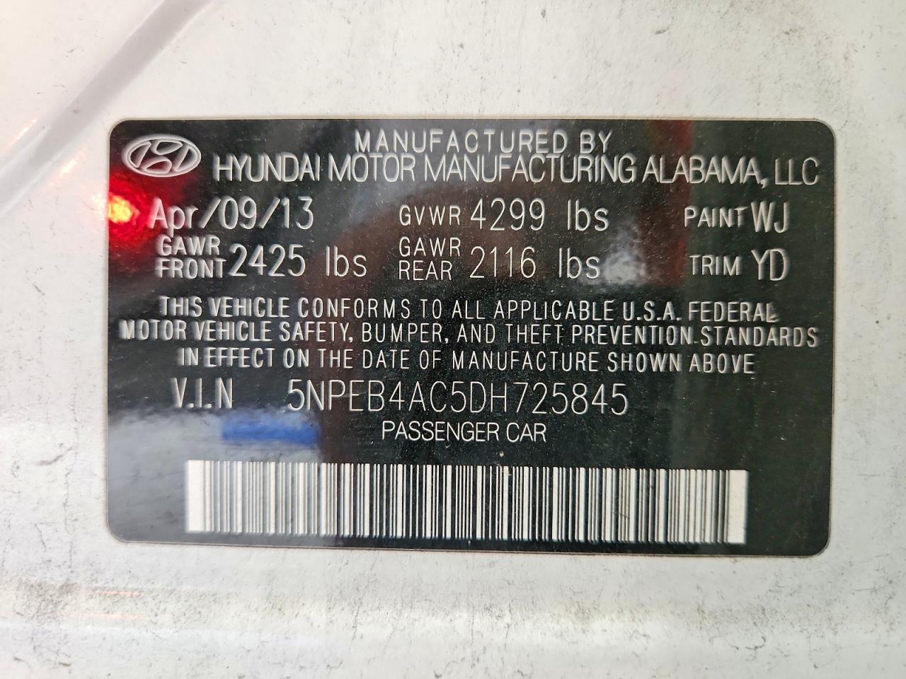 2013 Hyundai Sonata Gls White vin: 5NPEB4AC5DH725845