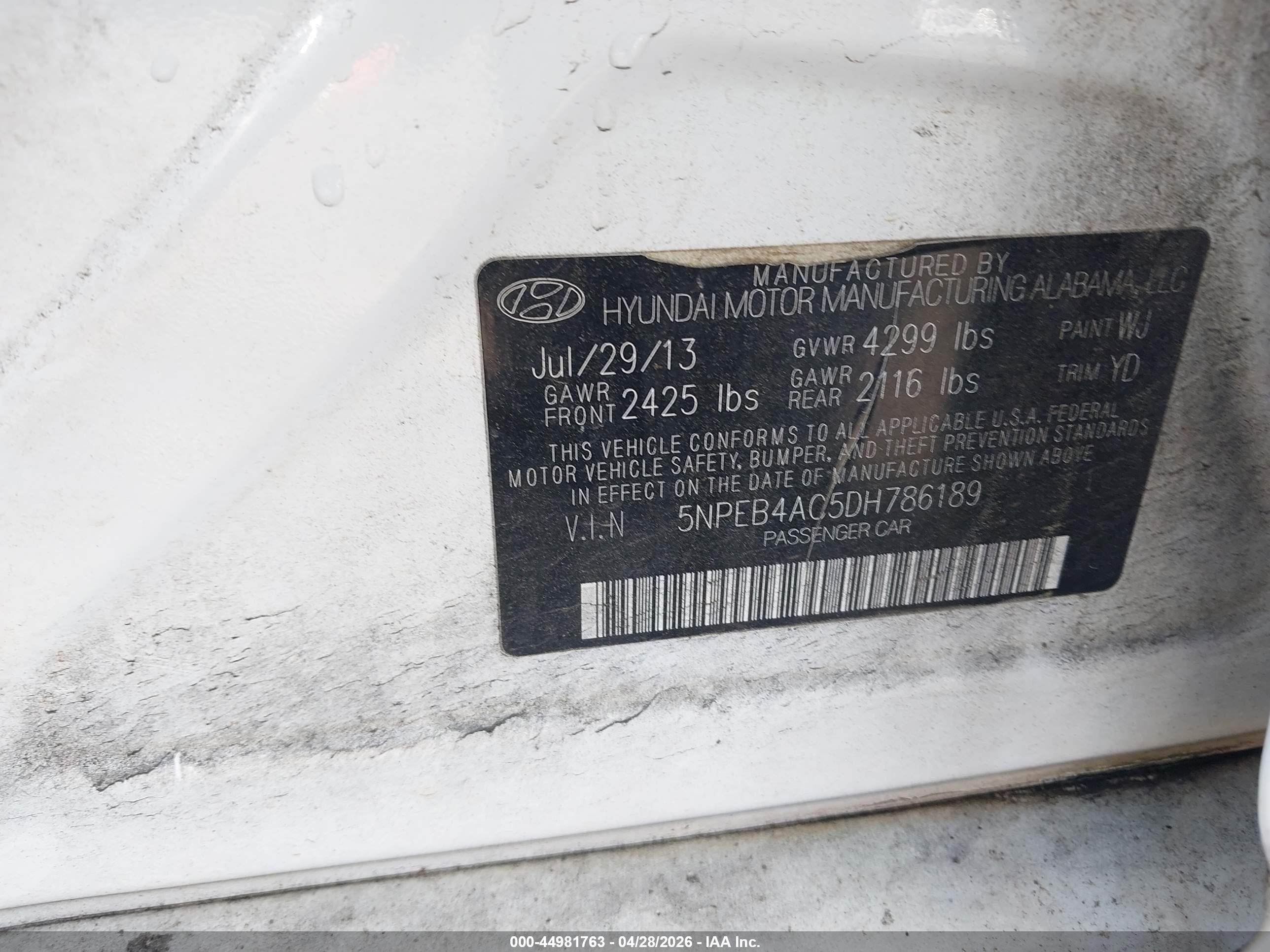 2013 Hyundai Sonata Gls White vin: 5NPEB4AC5DH786189