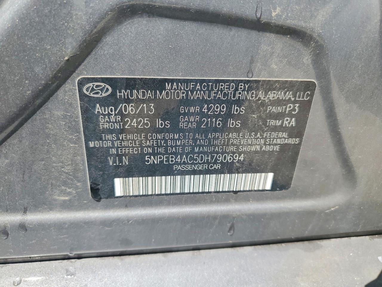 2013 Hyundai Sonata Gls Gray vin: 5NPEB4AC5DH790694