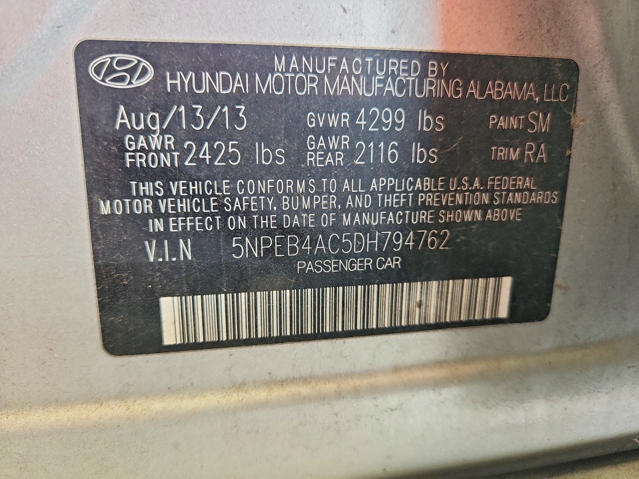 2013 Hyundai Sonata Gls Gray vin: 5NPEB4AC5DH794762