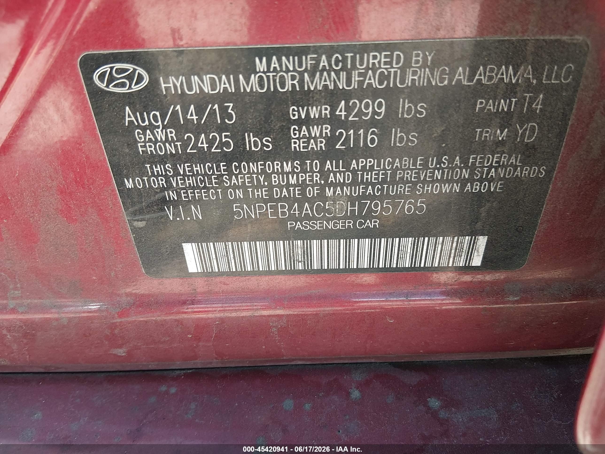 2013 Hyundai Sonata Gls Red vin: 5NPEB4AC5DH795765