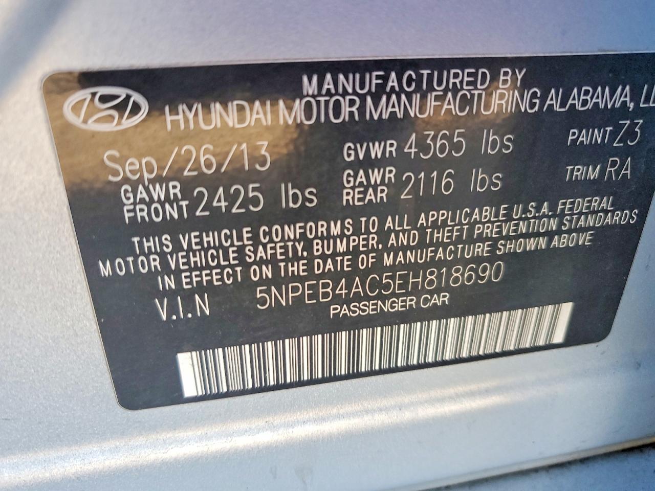 2014 Hyundai Sonata Gls Silver vin: 5NPEB4AC5EH818690