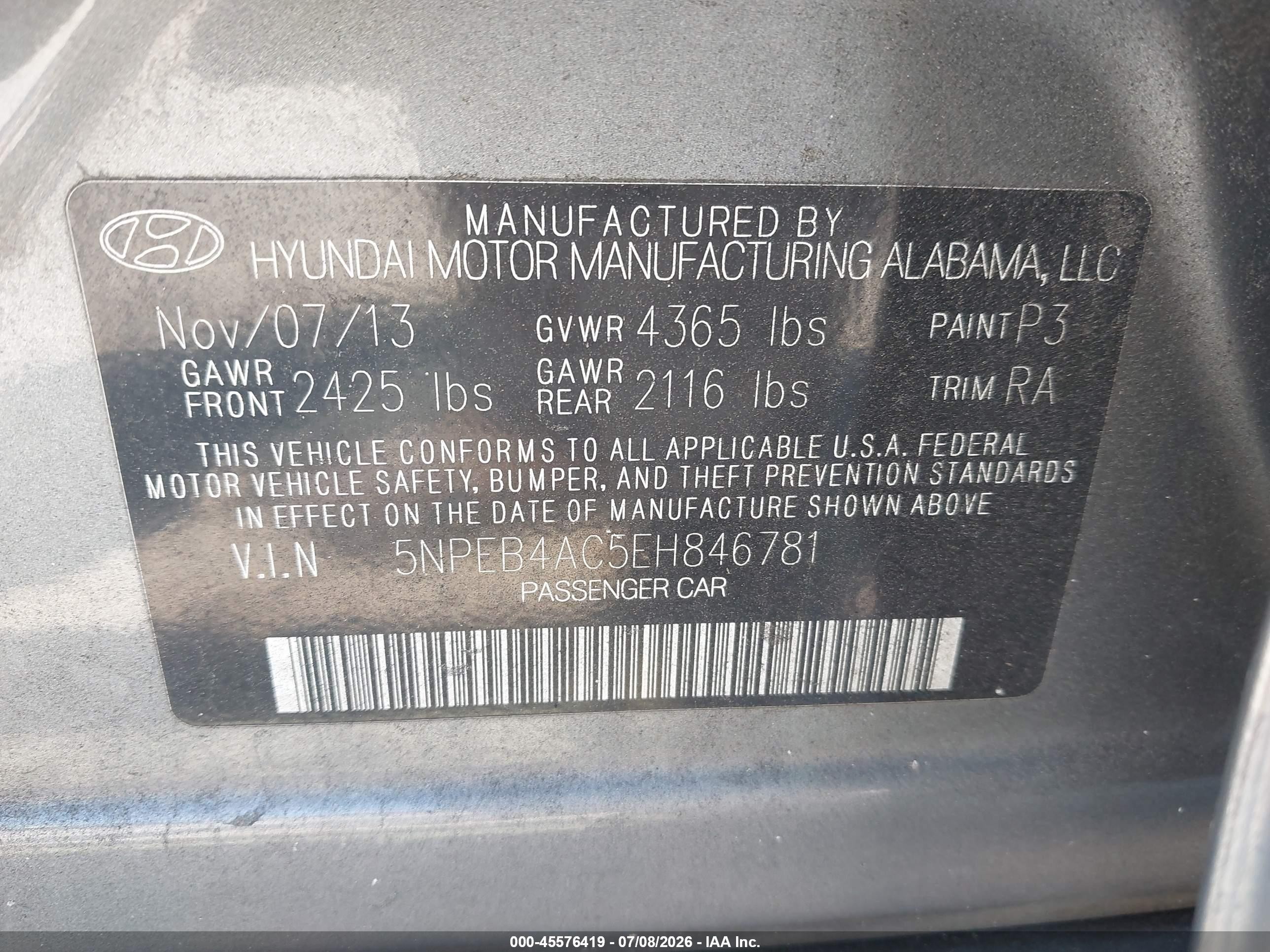 2014 Hyundai Sonata Gls Серый vin: 5NPEB4AC5EH846781