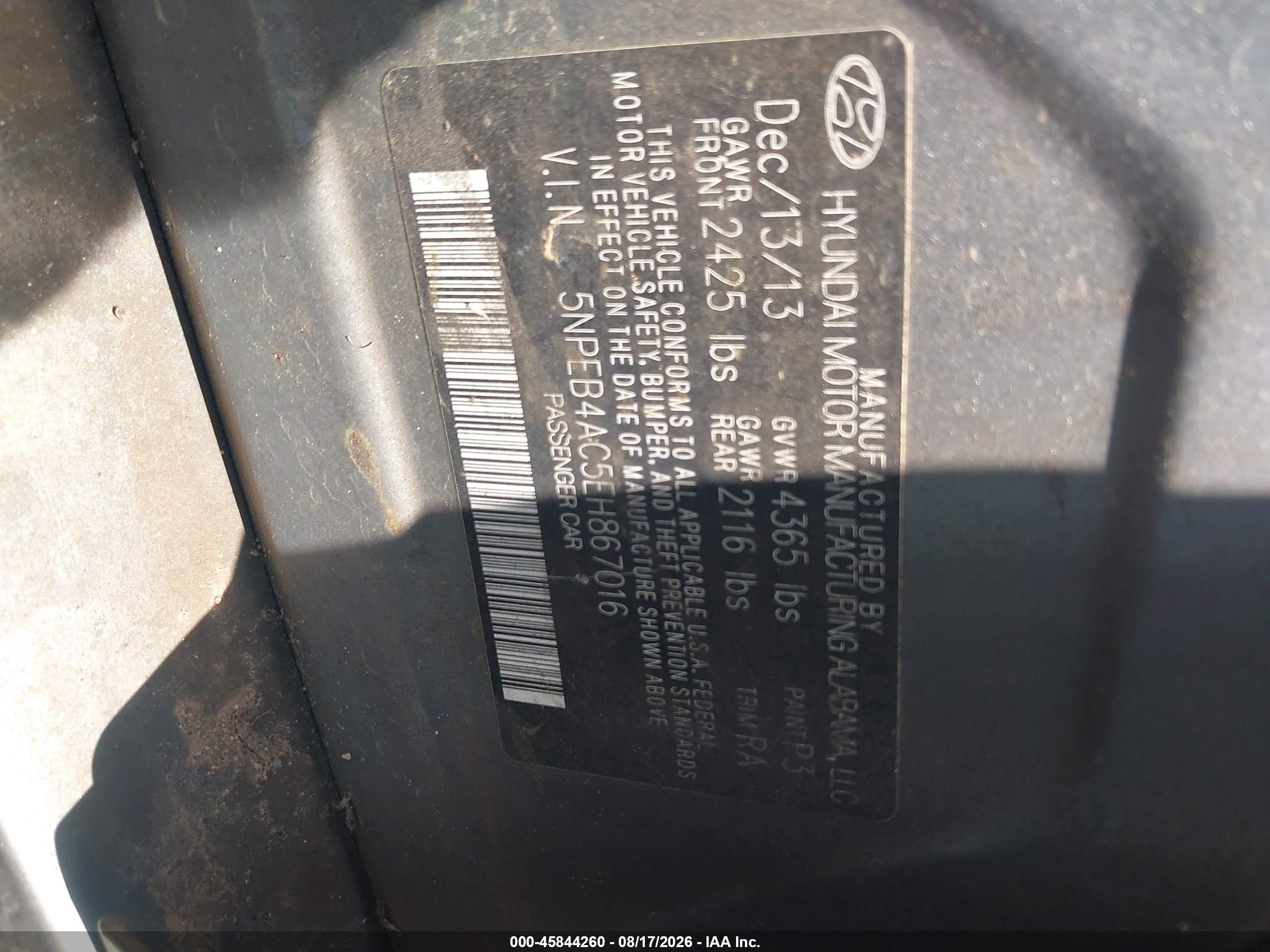 2014 Hyundai Sonata Gls Gray vin: 5NPEB4AC5EH867016