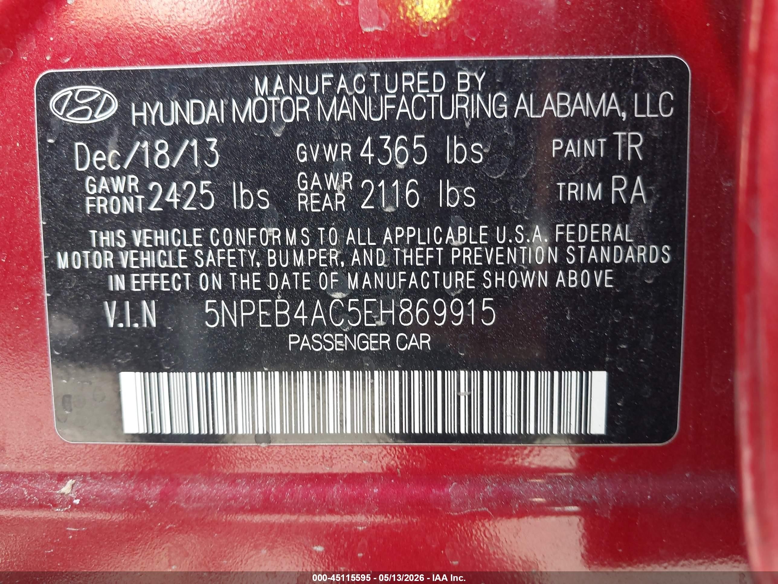 2014 Hyundai Sonata Gls Red vin: 5NPEB4AC5EH869915