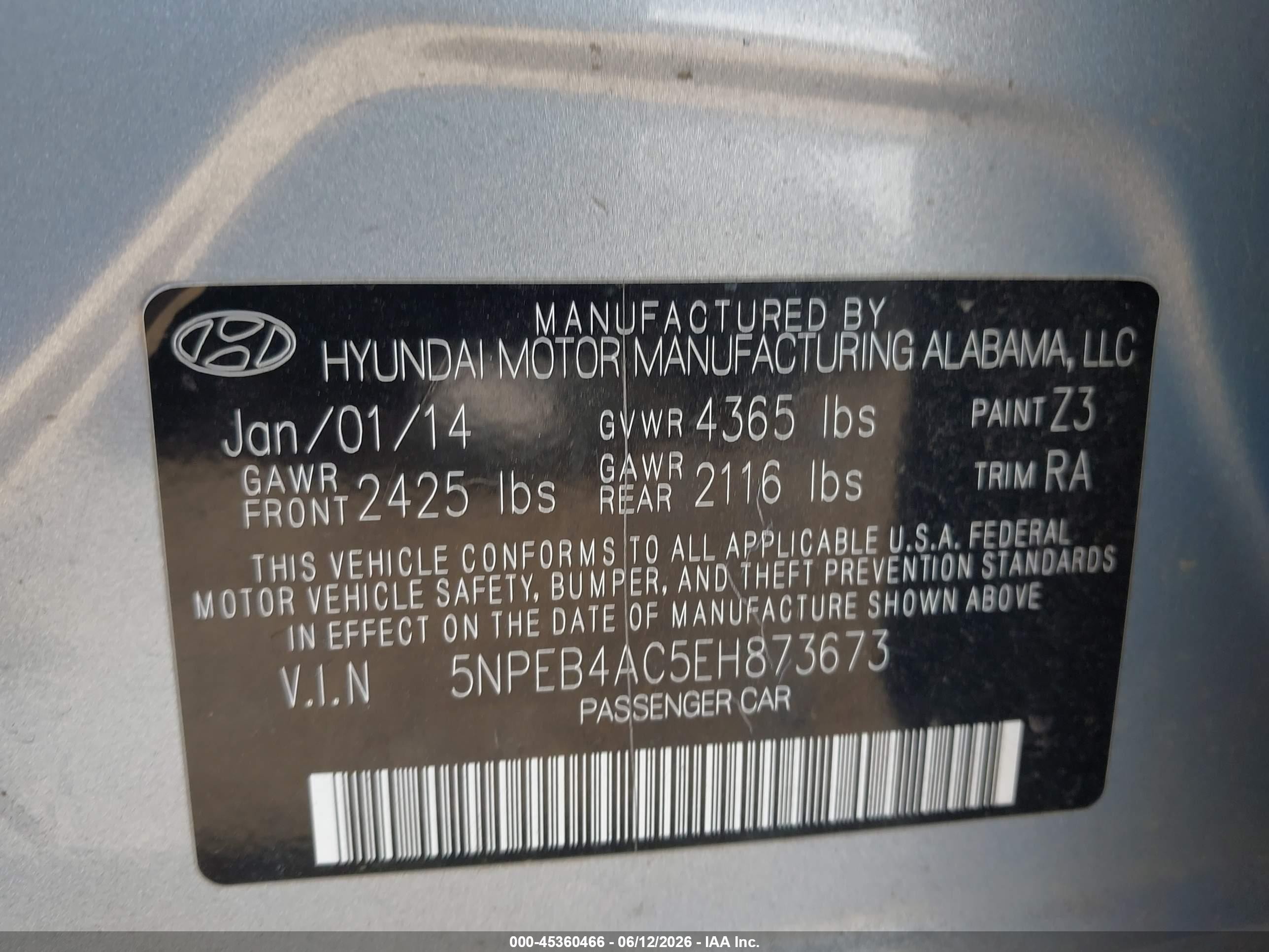2014 Hyundai Sonata Gls Light Blue vin: 5NPEB4AC5EH873673