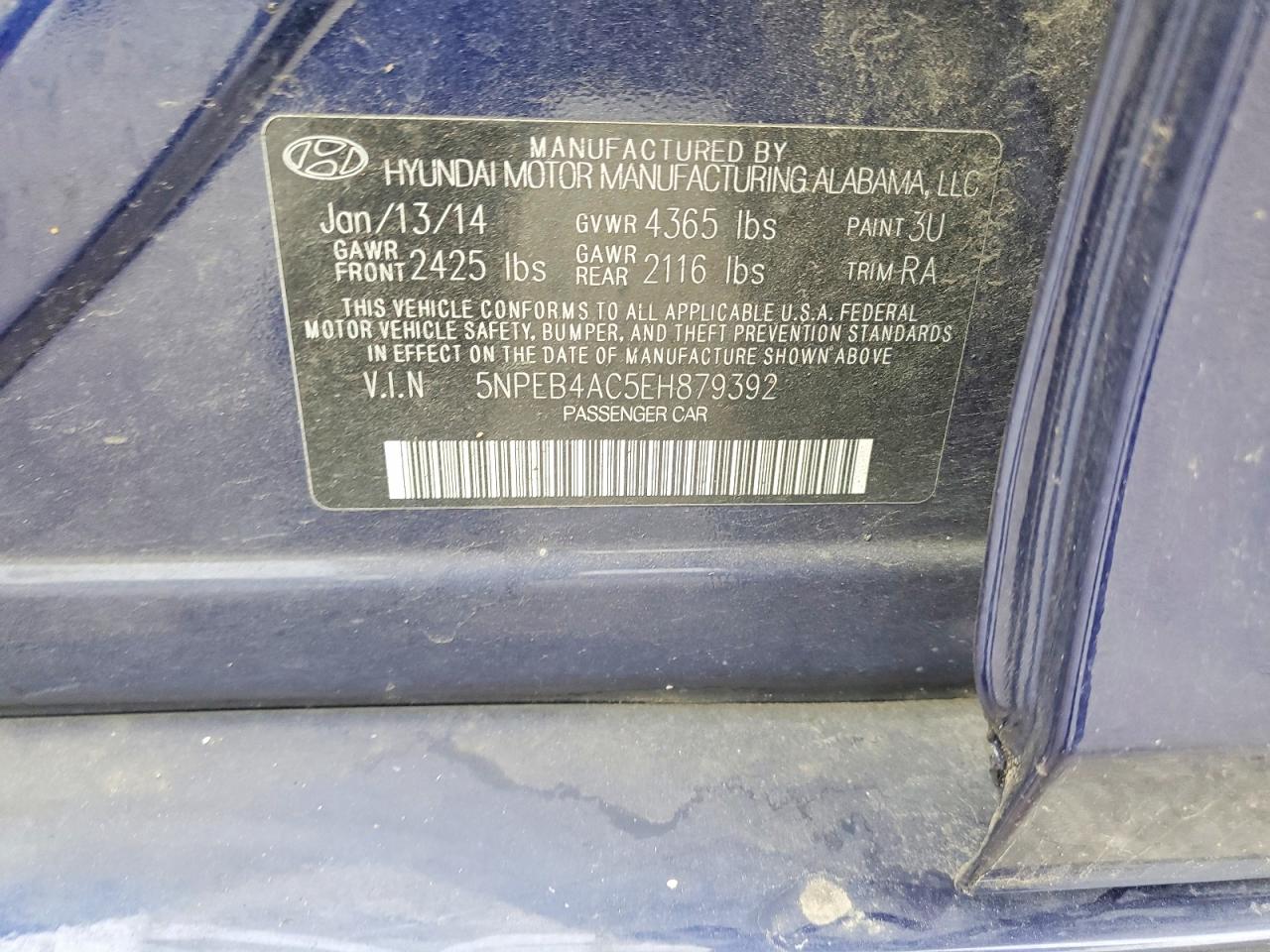 2014 Hyundai Sonata Gls Blue vin: 5NPEB4AC5EH879392