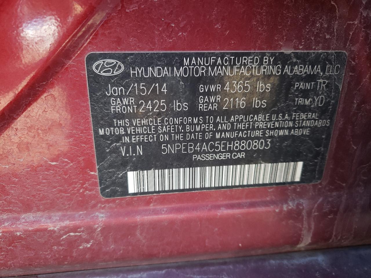 2014 Hyundai Sonata Gls Red vin: 5NPEB4AC5EH880803