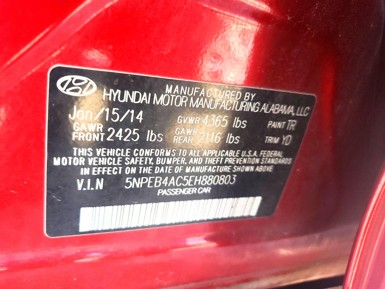 2014 Hyundai Sonata Gls Red vin: 5NPEB4AC5EH880803