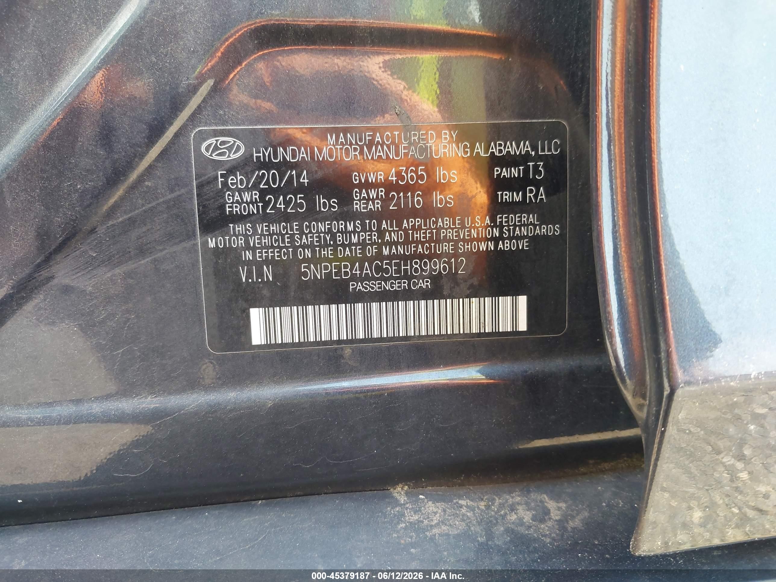 2014 Hyundai Sonata Gls Gray vin: 5NPEB4AC5EH899612